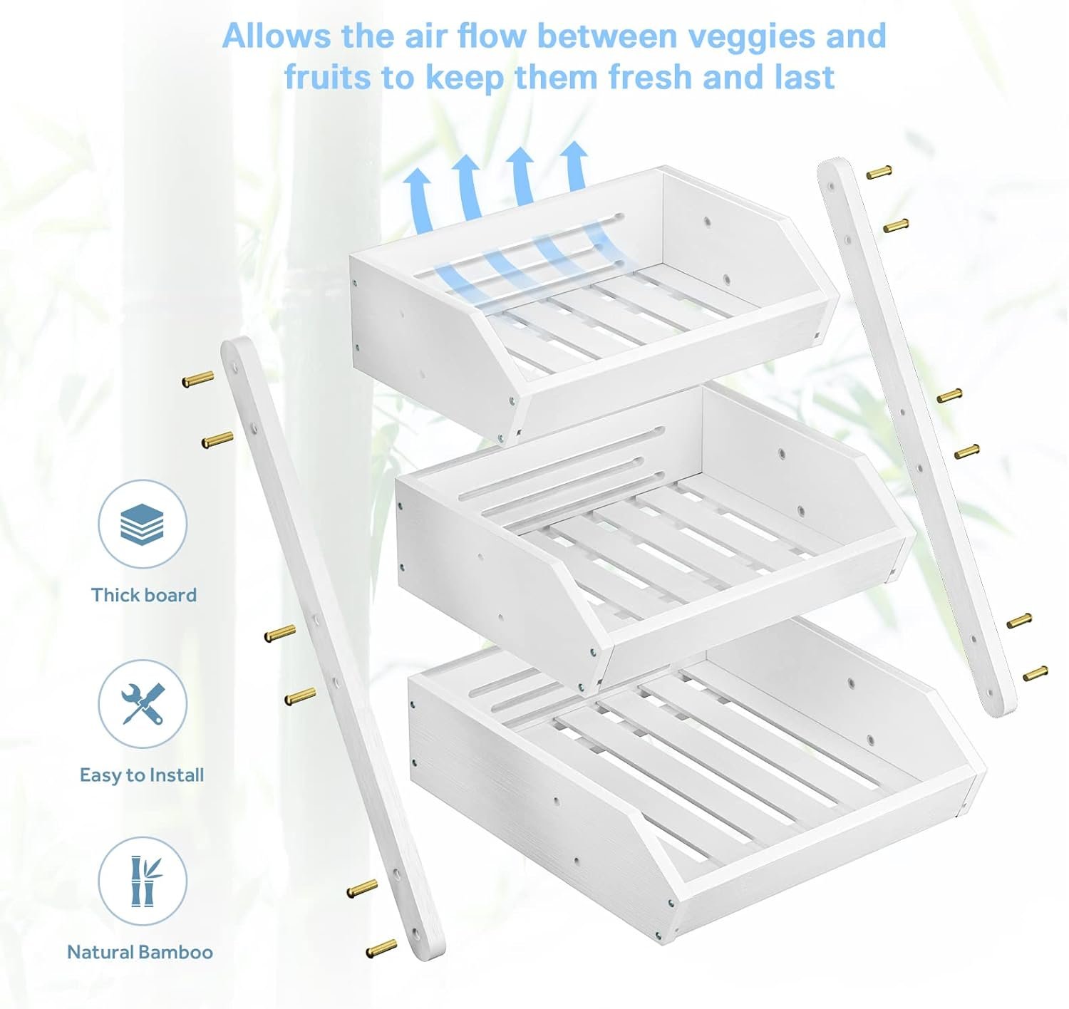 OEM 3-Tier Fruit Basket for Kitchen Counter Vegetable Storage Bowl 15mm Thick White Factory