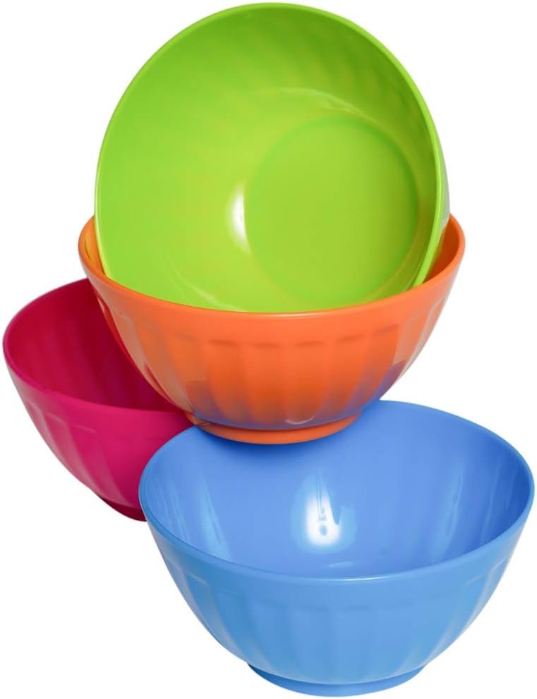 Klickpick Home Set Of 8 - 28 Ounce Plastic Bowls For Cereal, Soup, Ice Cream, Salad, Pasta, Fruit l 4 Classic Colors l Dishwasher Safe