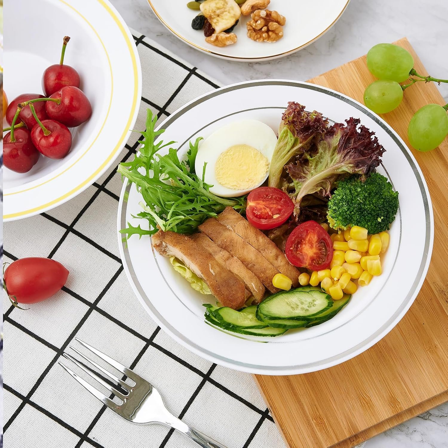 Wholesale 50 Pack 12oz Disposable Plastic Bowls with Silver Rim Heavy Duty Premium for Soup Dessert Christmas Thanksgiving Wedding Party Factory