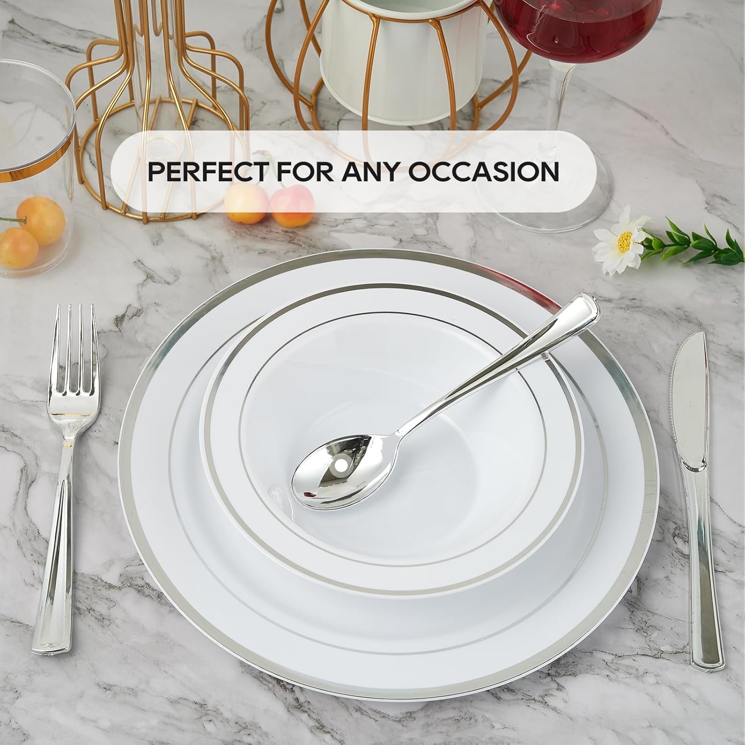 Wholesale 50 Pack 12oz Disposable Plastic Bowls with Silver Rim Heavy Duty Premium for Soup Dessert Christmas Thanksgiving Wedding Party Factory