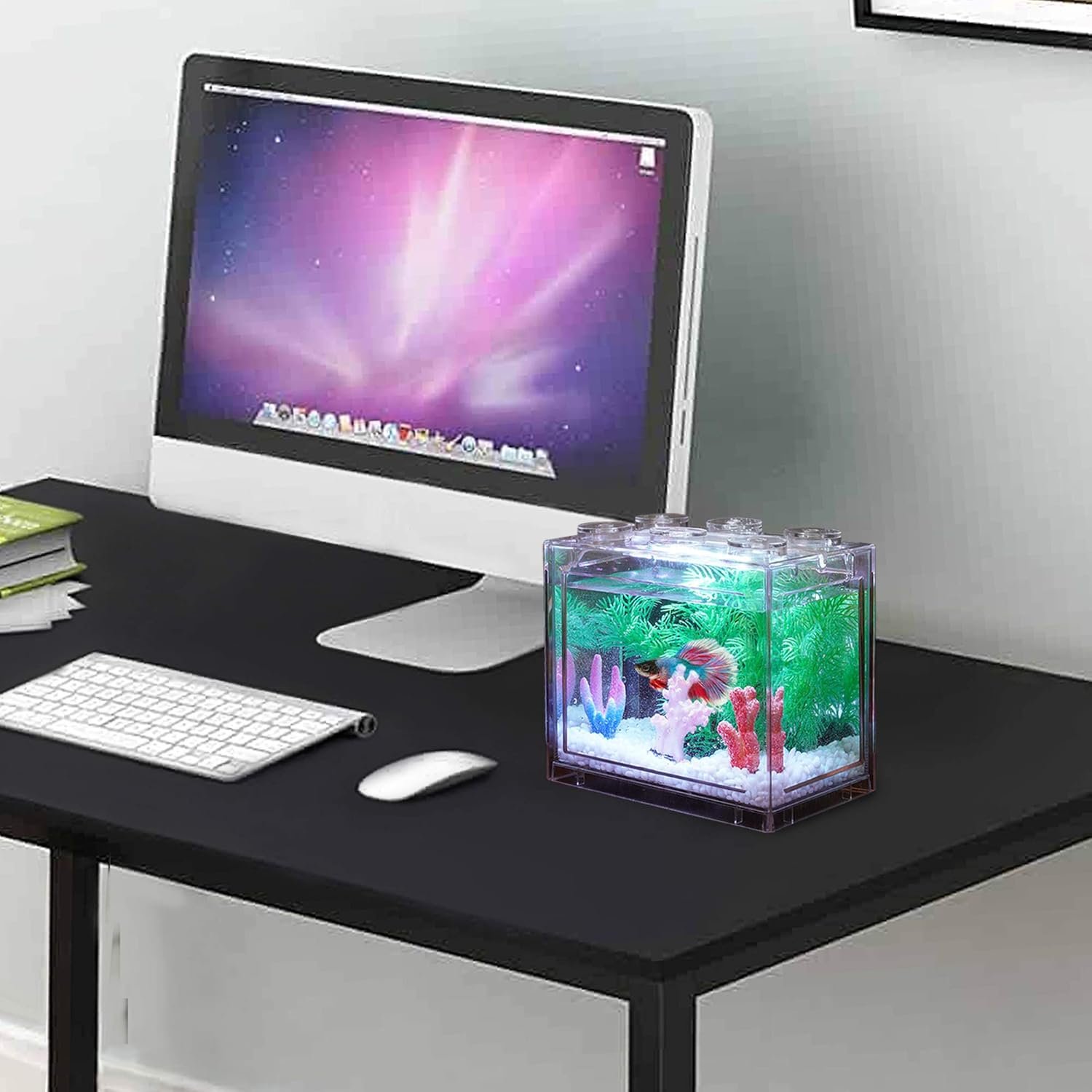 OEM 0.6 Gallon Small Betta Fish Tank Kit with LED Lighting Stackable Aquarium Set for Fighting Fish Turtles Reptiles Shrimp Crabs Insects as Decoration Factory