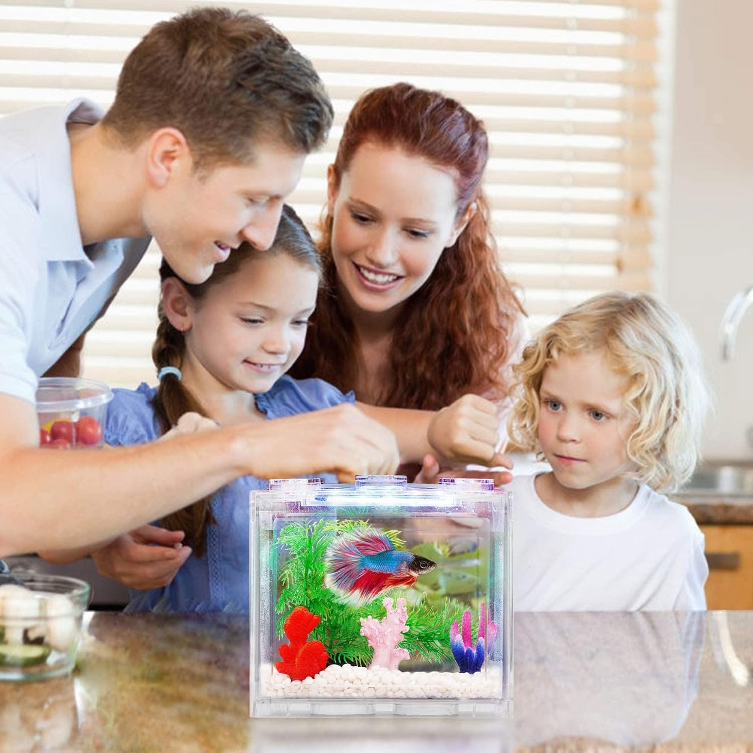 OEM 0.6 Gallon Small Betta Fish Tank Kit with LED Lighting Stackable Aquarium Set for Fighting Fish Turtles Reptiles Shrimp Crabs Insects as Decoration Factory