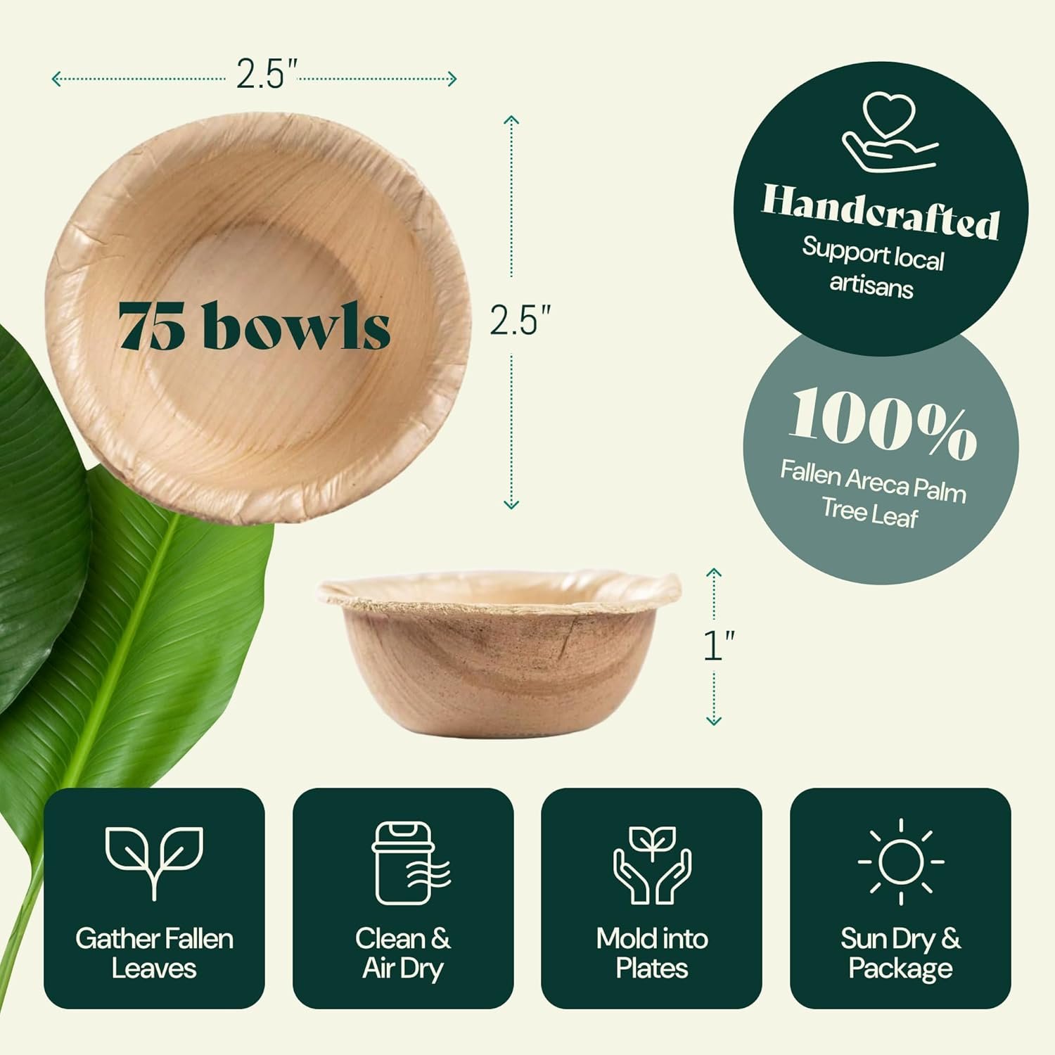 Wholesale Mini 2.5 Inch Round Palm Leaf Bowls for Rabbits Small Pets Pack of 75 Disposable Compostable Edible Chewable for Bunnies Hamsters Guinea Pigs Chinchillas Rabbit Toys Factory