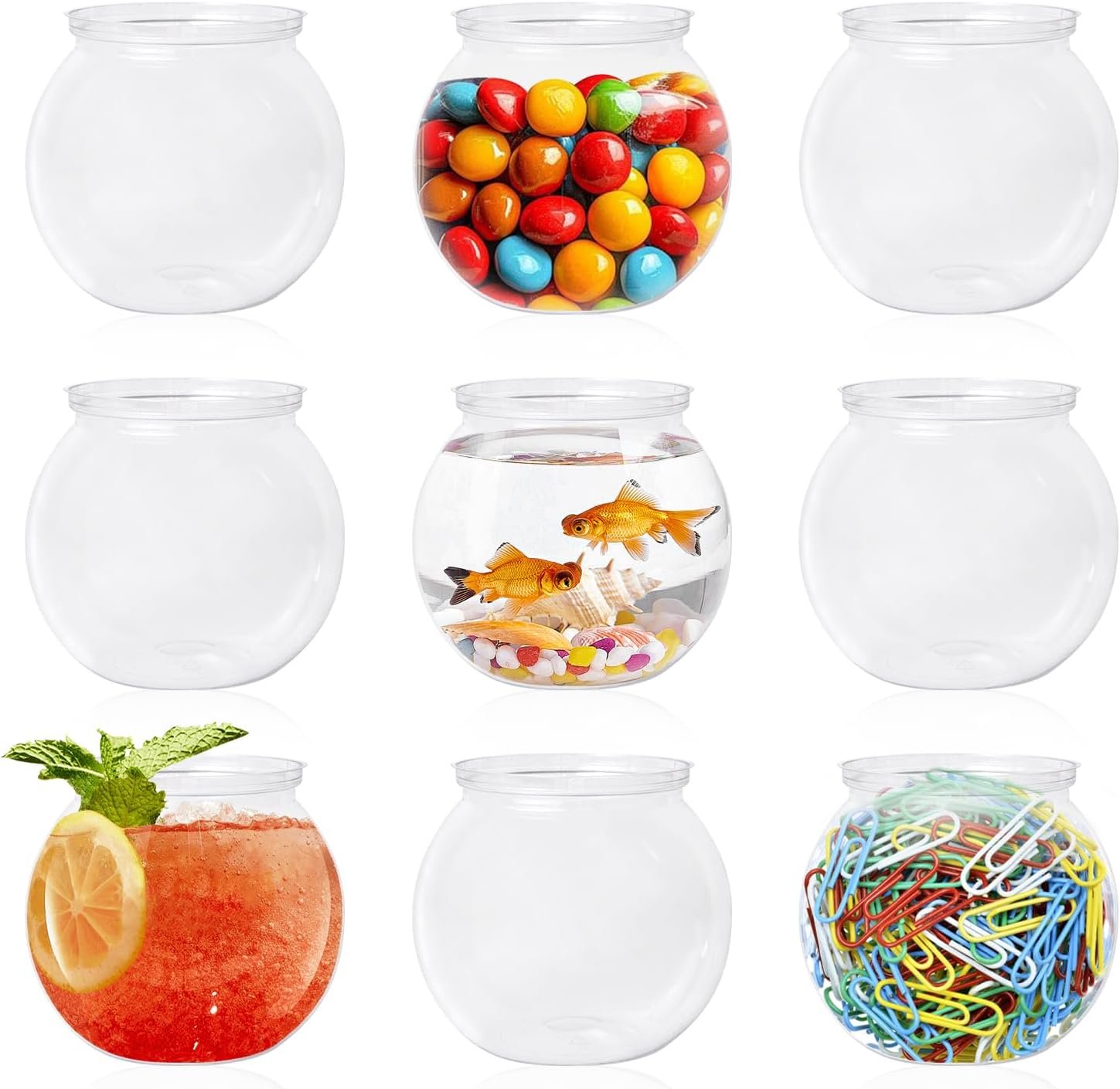 9 Pcs Plastic Fish Bowl, 26 Oz Clear Small Fish Tank, Unbreakable Mini Betta Bowls for Candy, Carnival Games, Halloween, Table Centerpieces, Party Decorations
