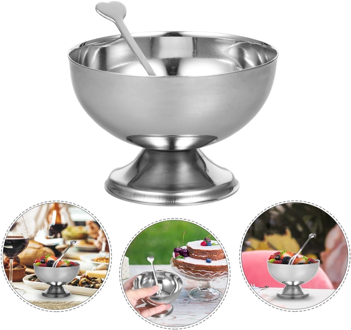 OEM Stainless Steel Ice Cream Cups Dessert Bowls with Pedestal for Sundae Salad Cocktails Baked Goods Factory