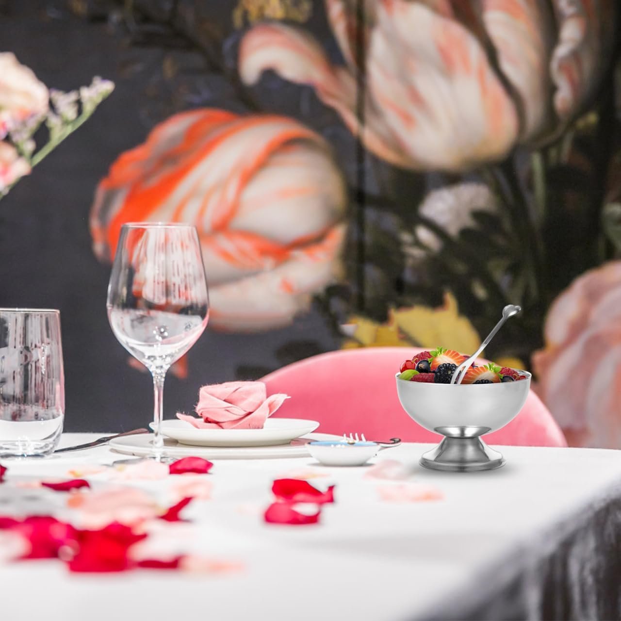 OEM Stainless Steel Ice Cream Cups Dessert Bowls with Pedestal for Sundae Salad Cocktails Baked Goods Factory