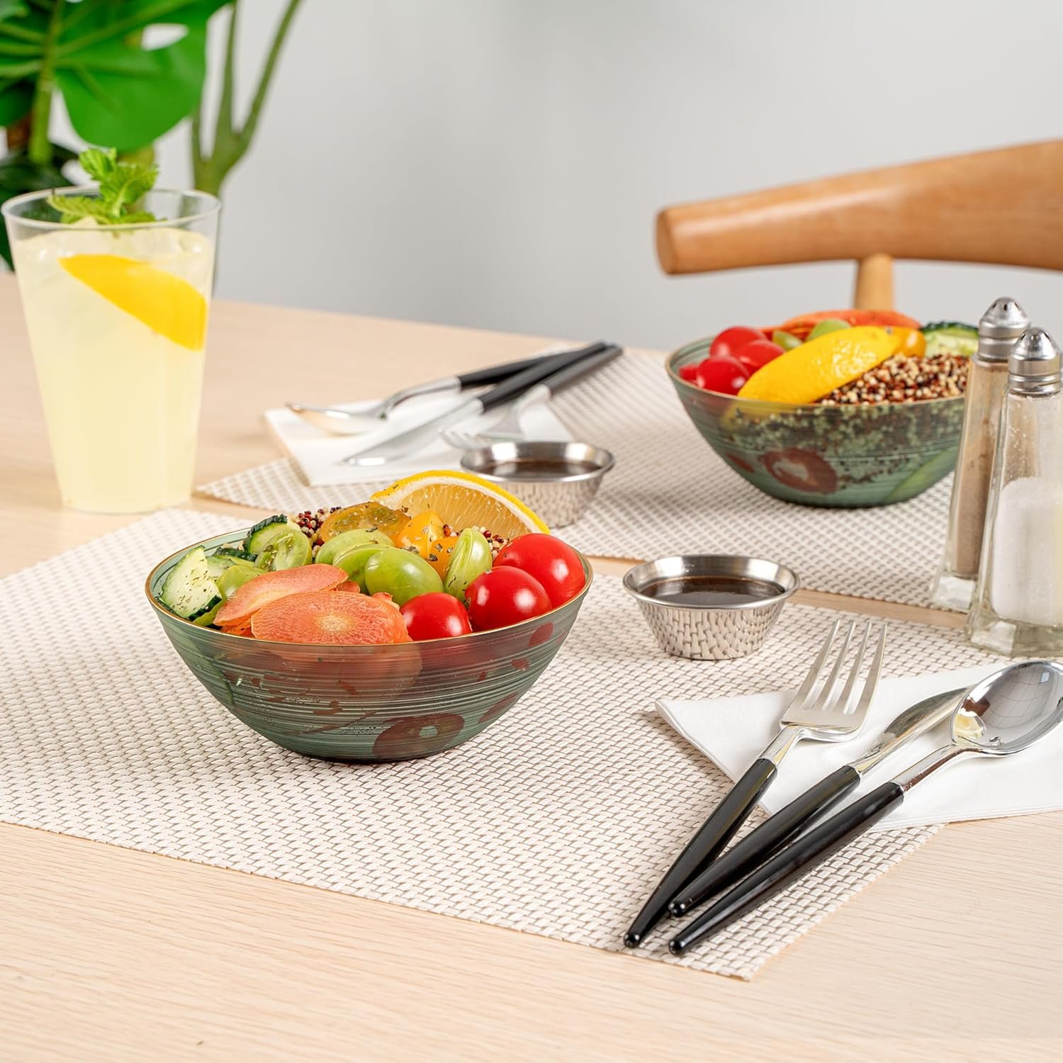 Wholesale 16 oz Gold Rimmed Disposable Plastic Soup Bowls 20 Pcs Heavy-Duty Green Translucent Rippled Dinnerware for Parties Desserts Salads Snacks Catering Factory