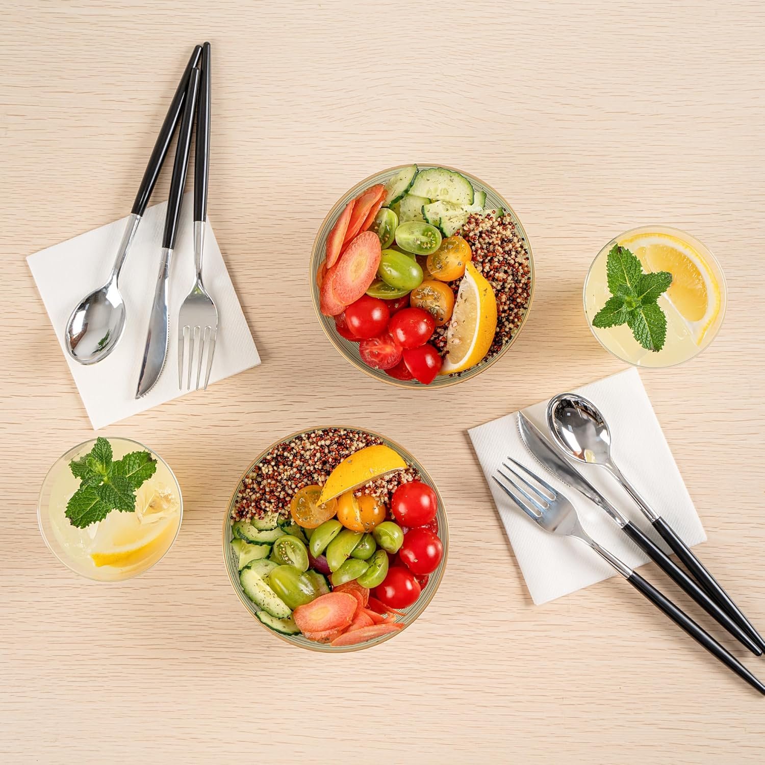 Wholesale 16 oz Gold Rimmed Disposable Plastic Soup Bowls 20 Pcs Heavy-Duty Green Translucent Rippled Dinnerware for Parties Desserts Salads Snacks Catering Factory