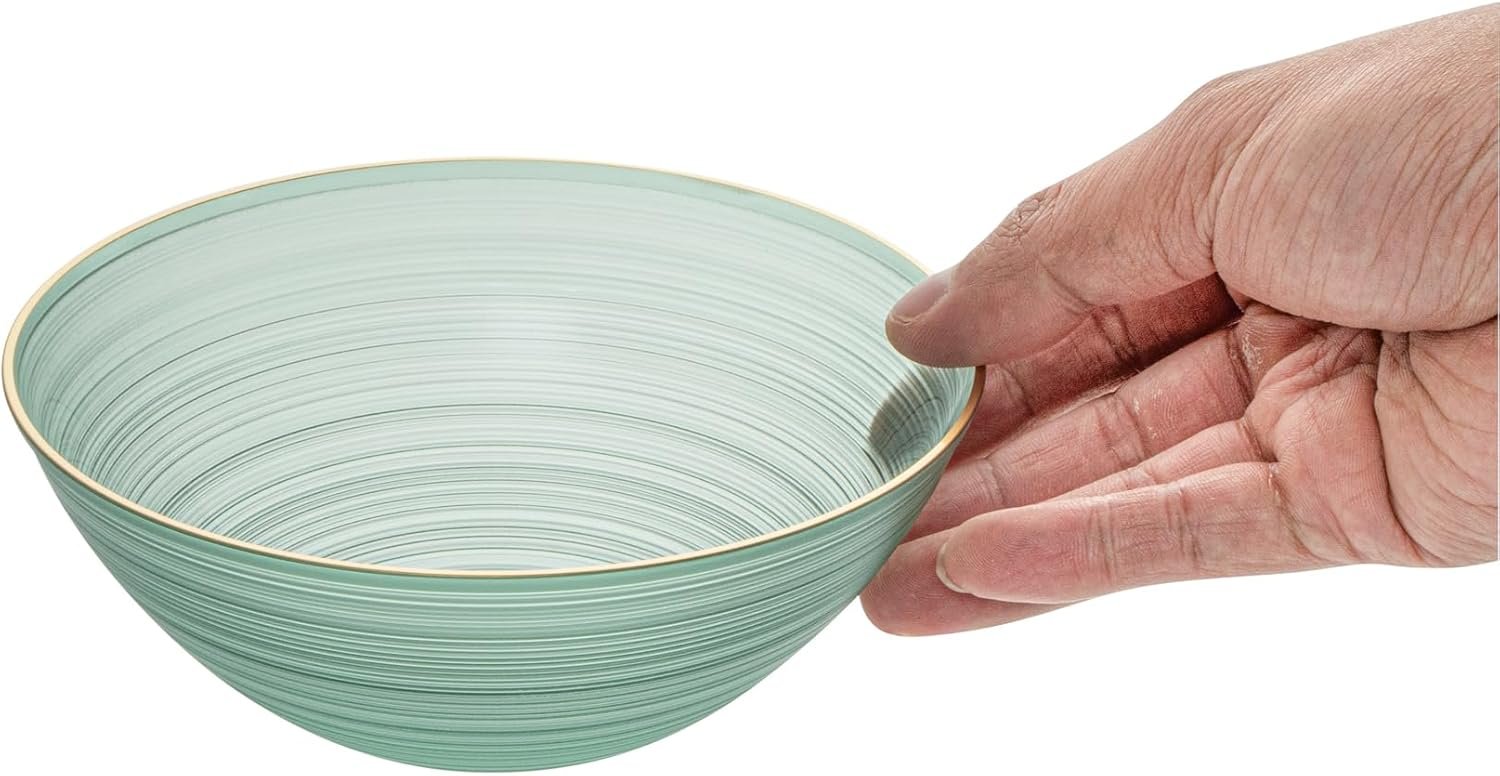 Wholesale 16 oz Gold Rimmed Disposable Plastic Soup Bowls 20 Pcs Heavy-Duty Green Translucent Rippled Dinnerware for Parties Desserts Salads Snacks Catering Factory