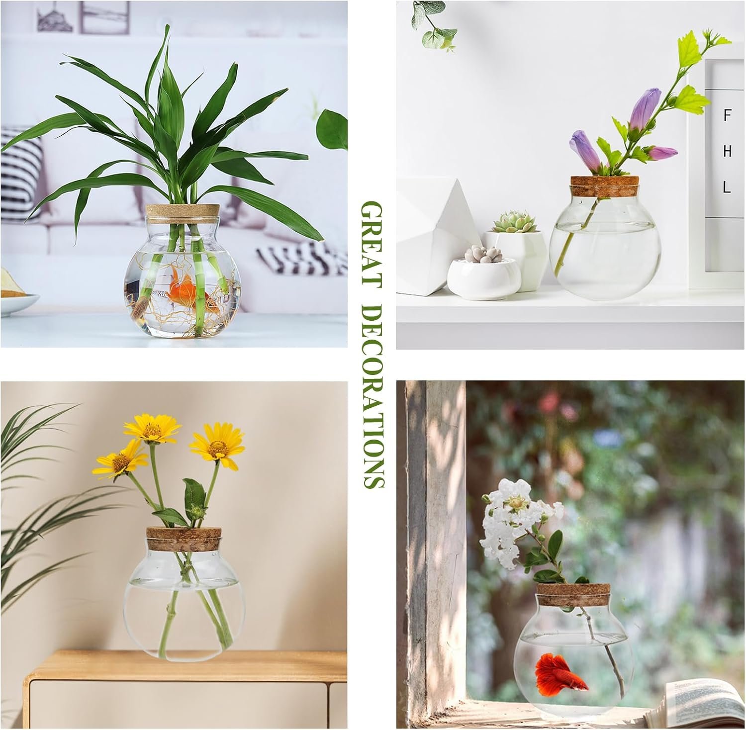 OEM Small Glass Betta Fish Tank Bowls for Goldfish Aquaponic Planter Terrarium with Plant Cuttings Desktop Decor Gifts Factory