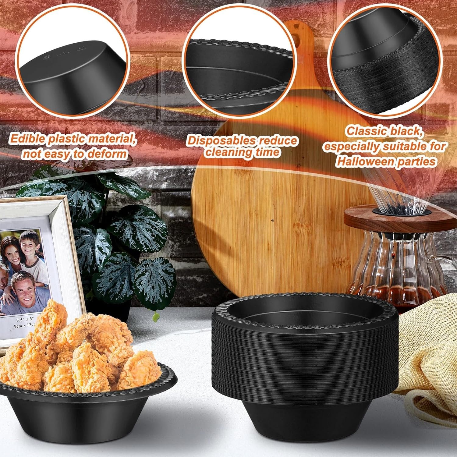 Wholesale 100 Pcs 12oz Black Disposable Plastic Bowls for Halloween Dessert Ice Cream Snack Salad Soup Serving Party Favor Picnic Factory