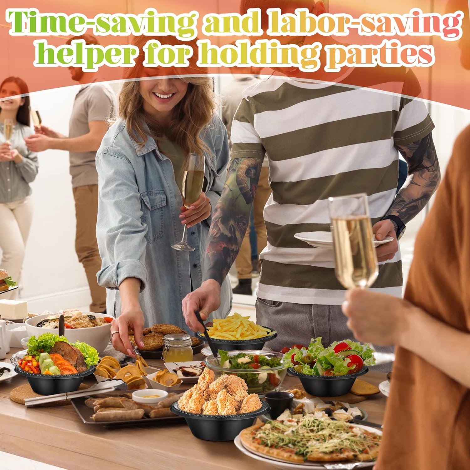 Wholesale 100 Pcs 12oz Black Disposable Plastic Bowls for Halloween Dessert Ice Cream Snack Salad Soup Serving Party Favor Picnic Factory