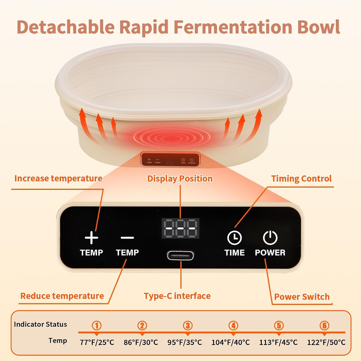 OEM 4L Heating Bread Proofing Basket Set Foldable Thermostatic Silicone Bowl 77-122°F 6 Gears Temperature Control 6H Timer Artisan Sourdough Baking Supplies Tools Kit Factory