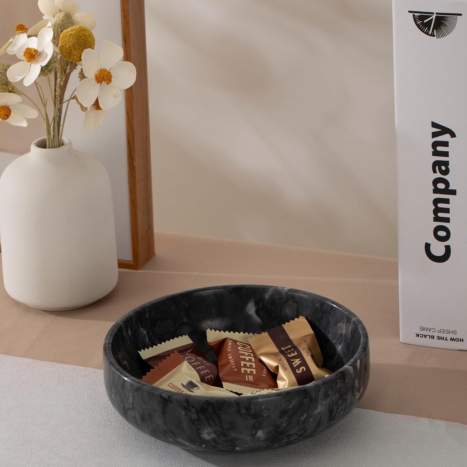 OEM 5.9 Inch Marble Candy Dish Bowl White Grey Dispenser for Office Desk Home Decor Nut Server Factory