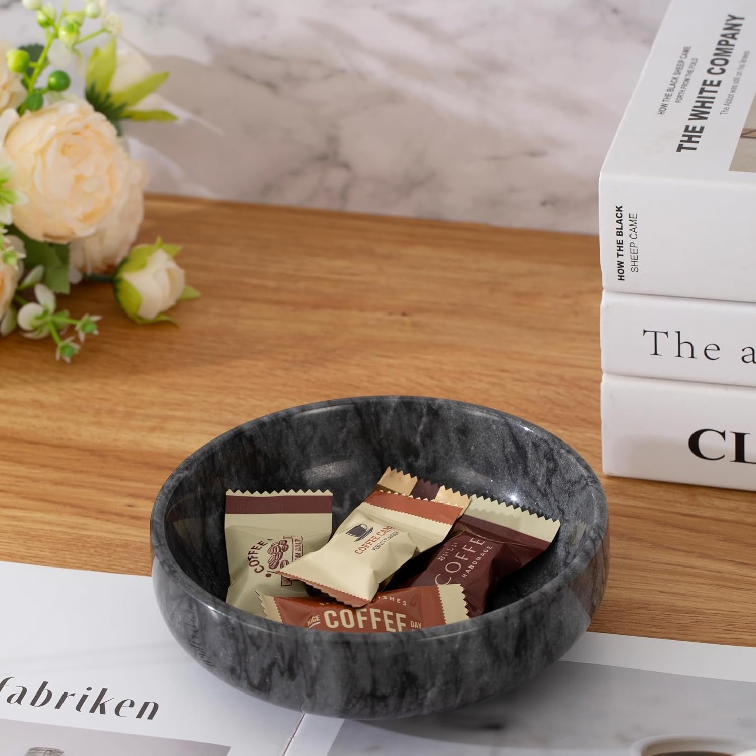 OEM 5.9 Inch Marble Candy Dish Bowl White Grey Dispenser for Office Desk Home Decor Nut Server Factory