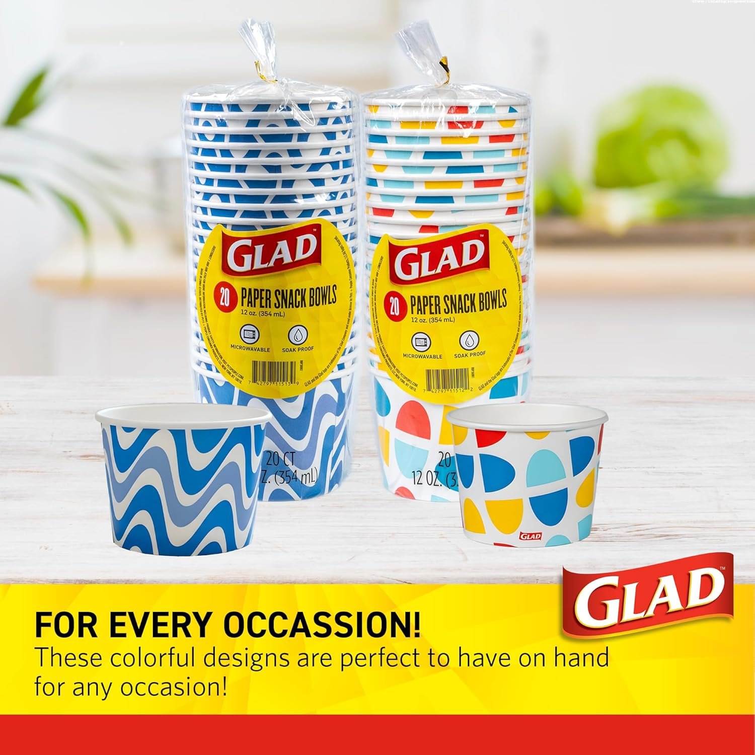 Wholesale Heavy Duty Disposable Paper Snack Bowls Blue Wave Print 12 Ounces 20 Count Lids Not Included Factory