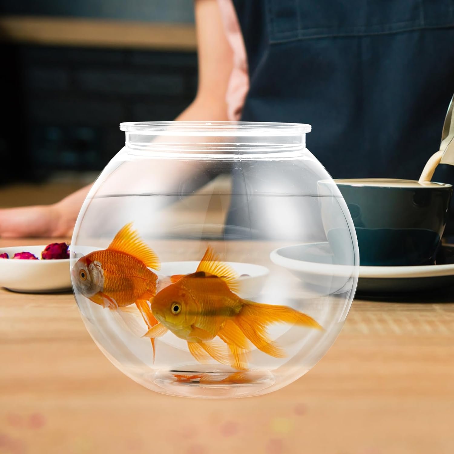 OEM Small Round Transparent Plastic Fish Tank Break-Resistant Aquarium for Goldfish Clear Fishbowl 7x7x6.3 Inches Desk Home Decor Factory