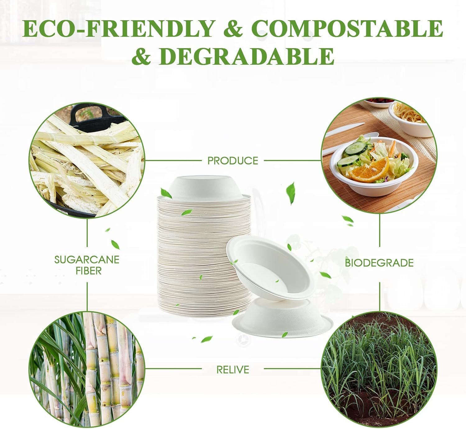 Wholesale 200 Pack 16 OZ Disposable Compostable Paper Bowls Eco-friendly Bagasse Heavy-duty for Milk Cereals Snacks Salads Bulk Factory