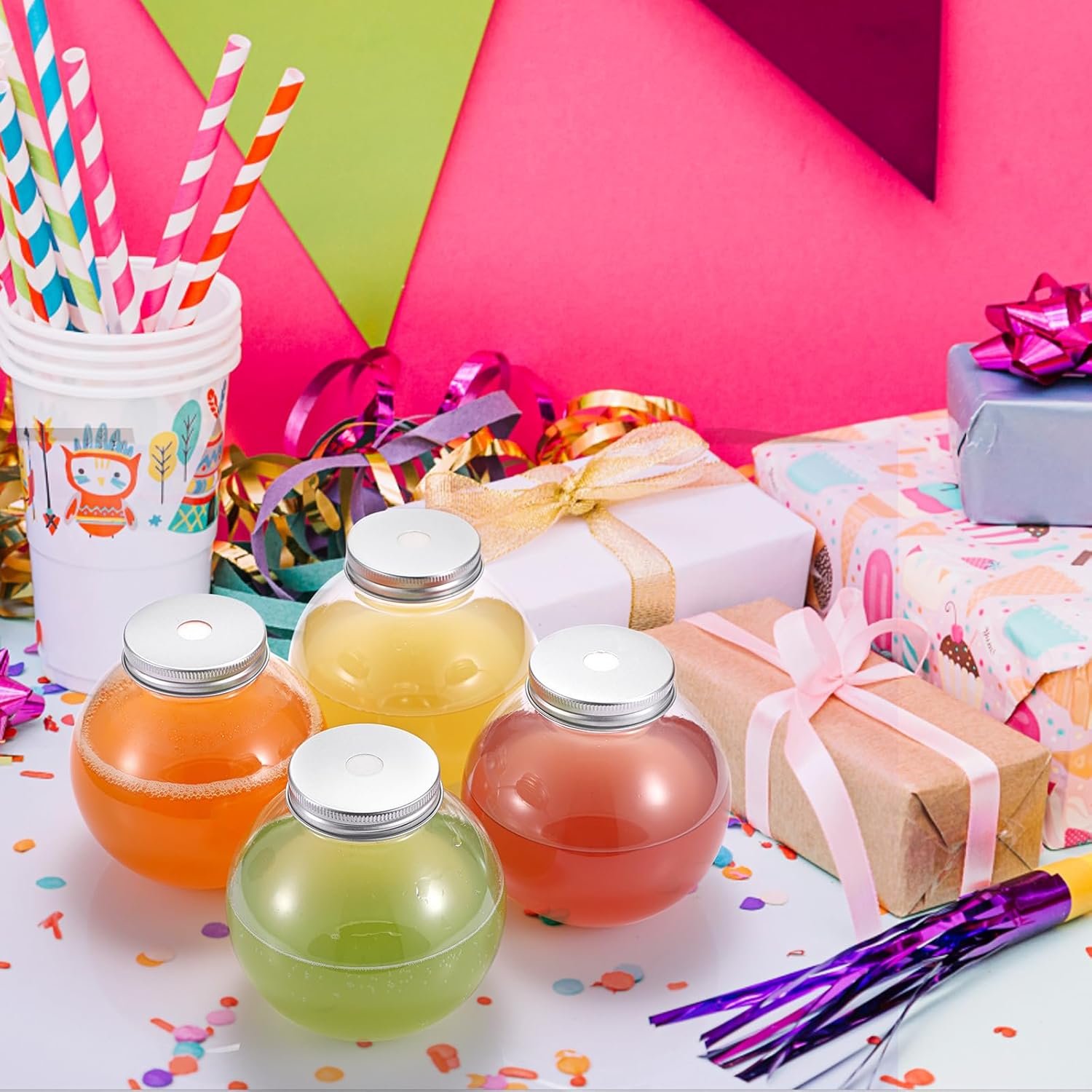 Wholesale 18 Pack 16.9 Oz Plastic Fish Bowls Clear Spherical Drinking Cups with Lids Straws for Party Carnival Games Candy Favors Centerpieces Factory Wholesale 18 Pack 16.9 Oz Plastic Fish Bowls Clear Spherical Drinking Cups with Lids Straws for Party Carnival Games Candy Favors Centerpieces Factory