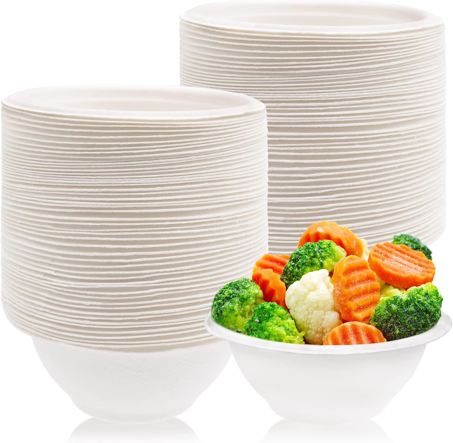 100 Pcs 8oz Disposable Paper Bowls - Natural Compostable White Heavy-Duty Bagasse for Parties, Catering and Everyday Use