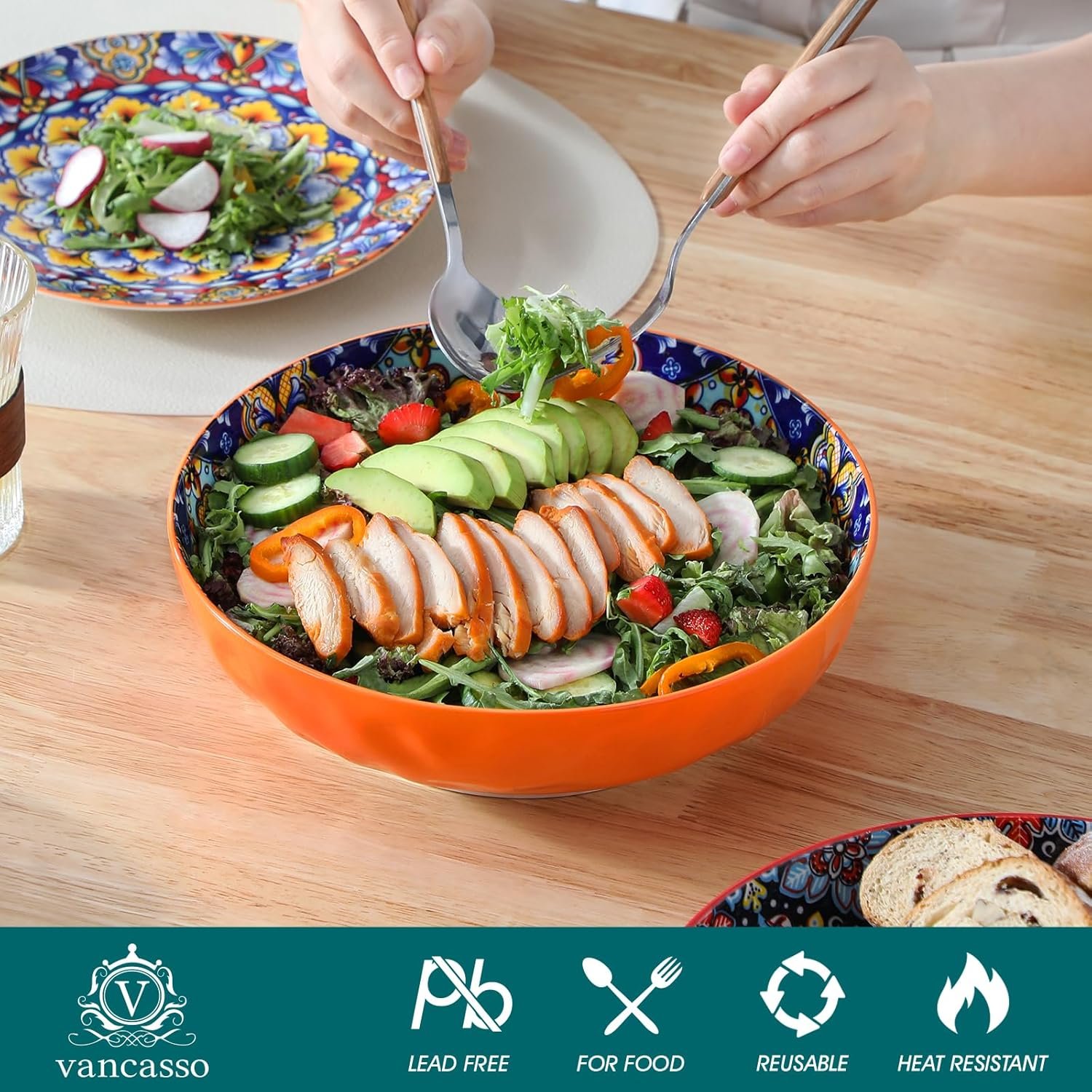 OEM 78 Oz Extra Large Serving Bowls Set of 2 Bohemian Decorative for Salad Fruit Pasta Dinner Parties Dishwasher Microwave Safe Red Manufacturer