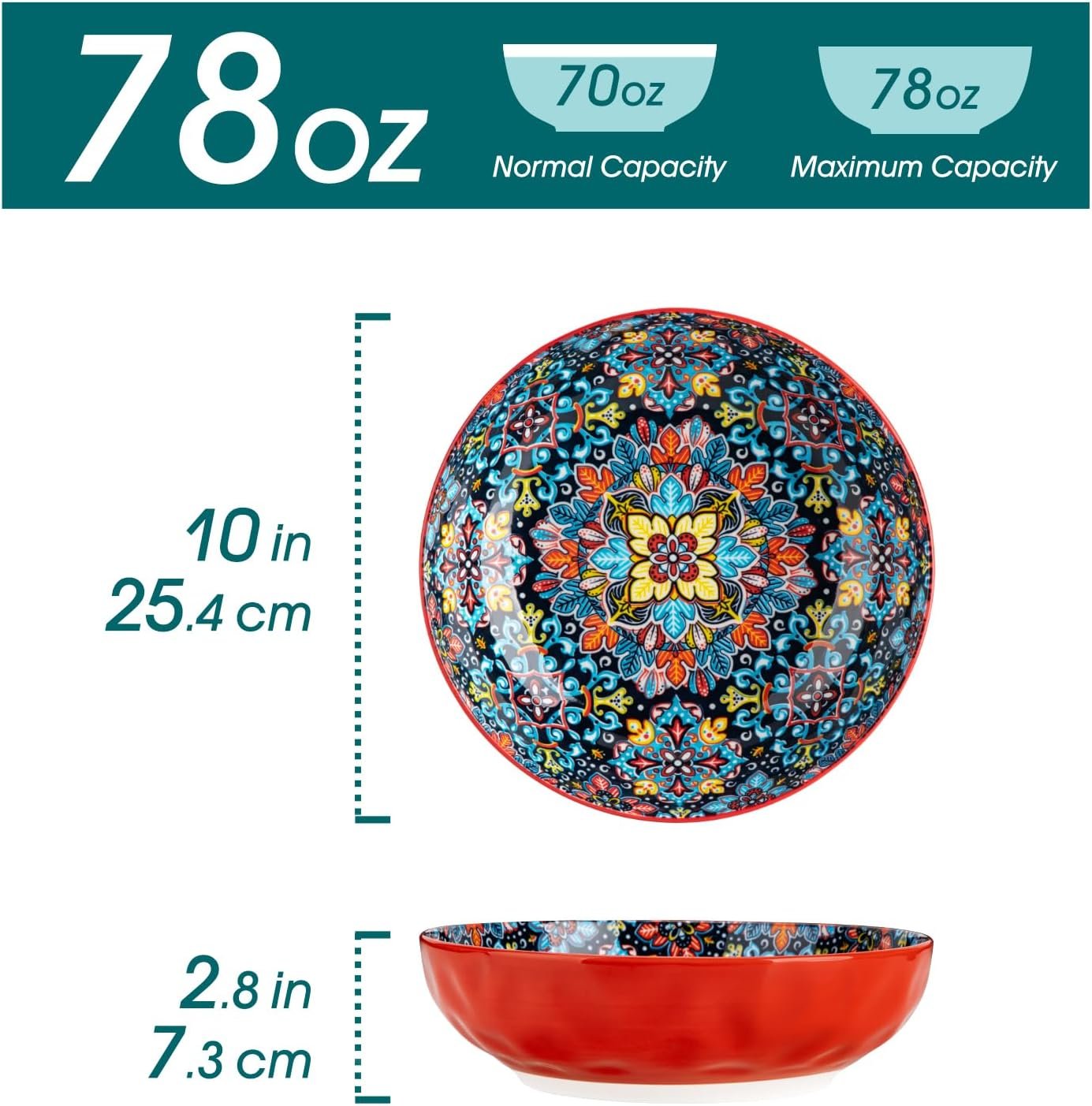 OEM 78 Oz Extra Large Serving Bowls Set of 2 Bohemian Decorative for Salad Fruit Pasta Dinner Parties Dishwasher Microwave Safe Red Manufacturer