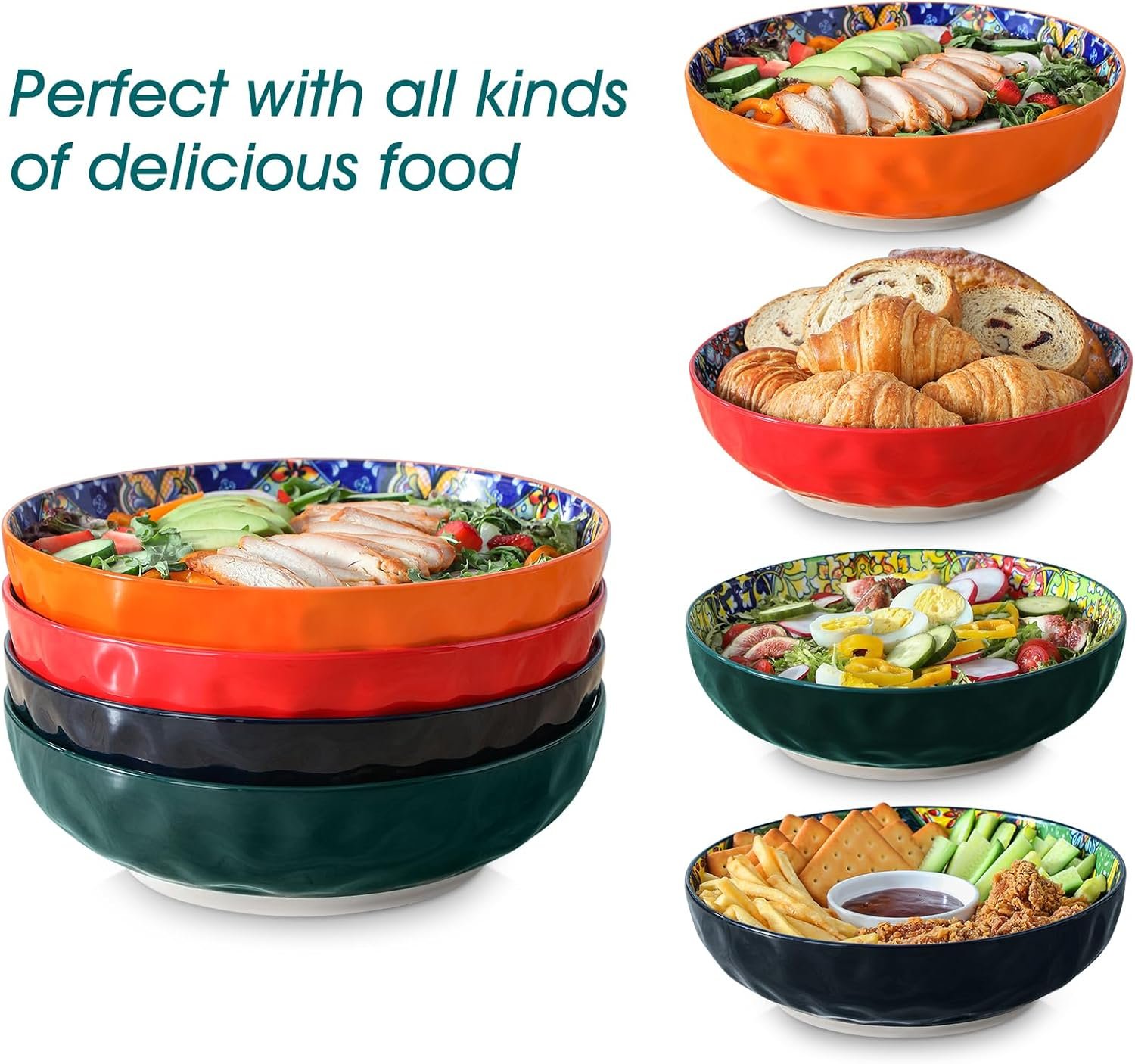 OEM 78 Oz Extra Large Serving Bowls Set of 2 Bohemian Decorative for Salad Fruit Pasta Dinner Parties Dishwasher Microwave Safe Red Manufacturer