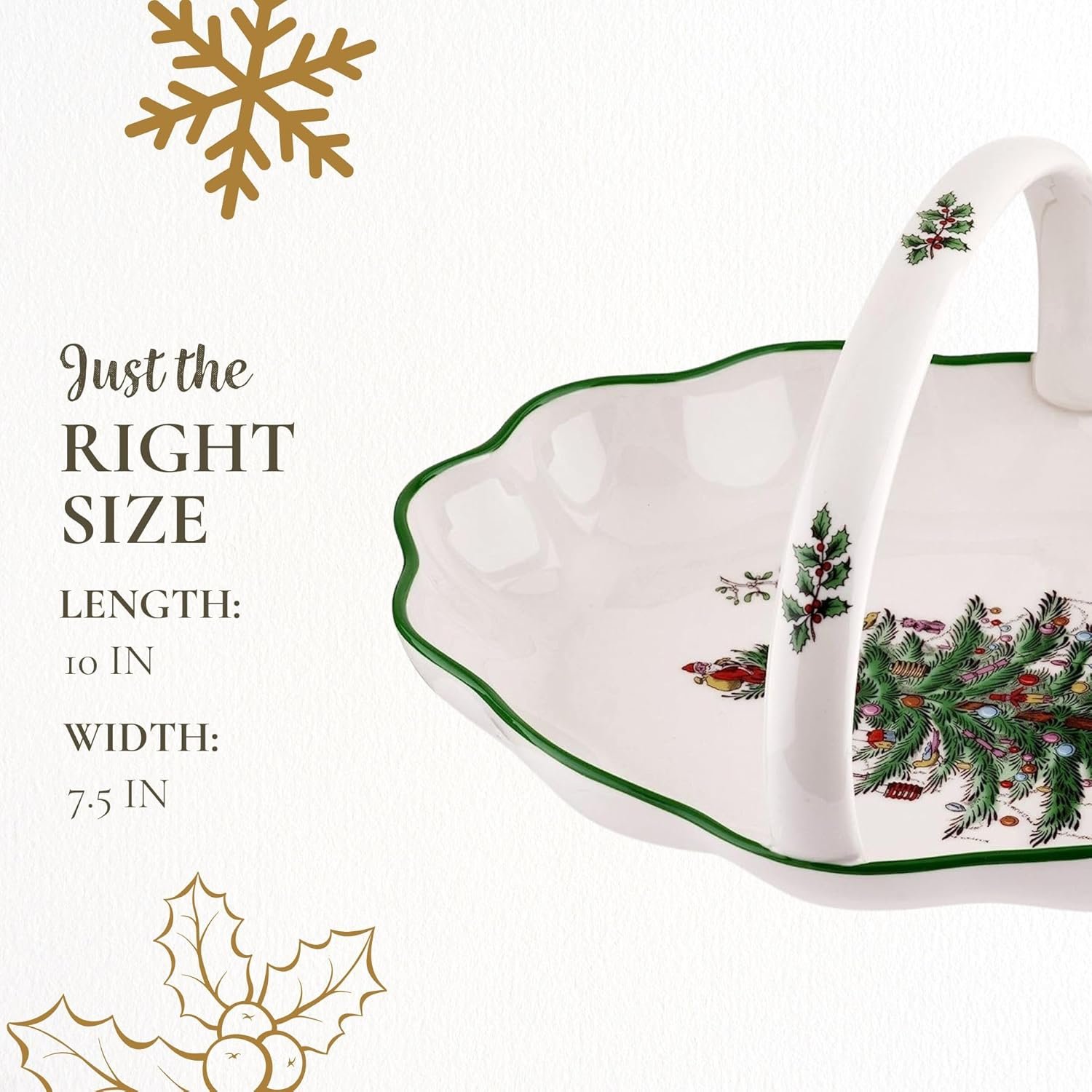 Wholesale Christmas Tree Oval 10 Inch Handled Breadbasket Bowl for Fruit Cookies - Fine Earthenware Festive Holiday Serveware Dishwasher Safe supplier