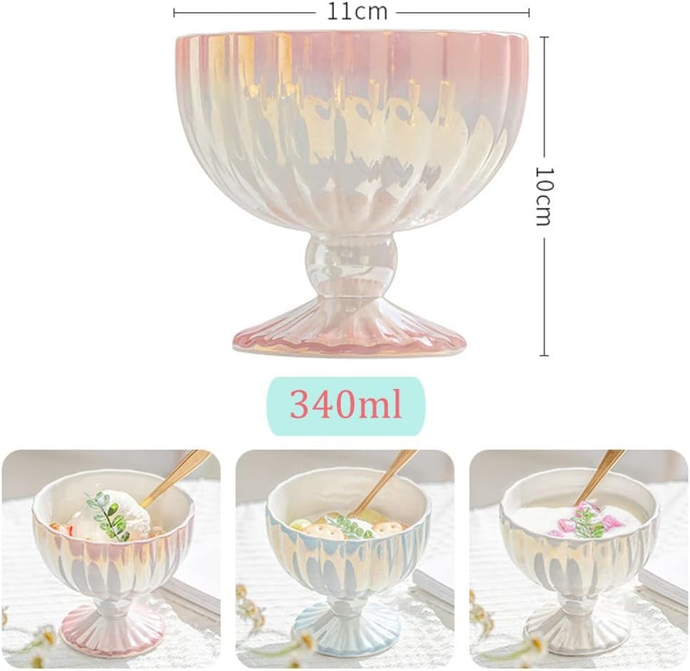 Wholesale Ceramic Ice Cream Cups with Spoons Reusable Dessert Bowls for Trifle Parfait Sundae Nuts Pink Factory