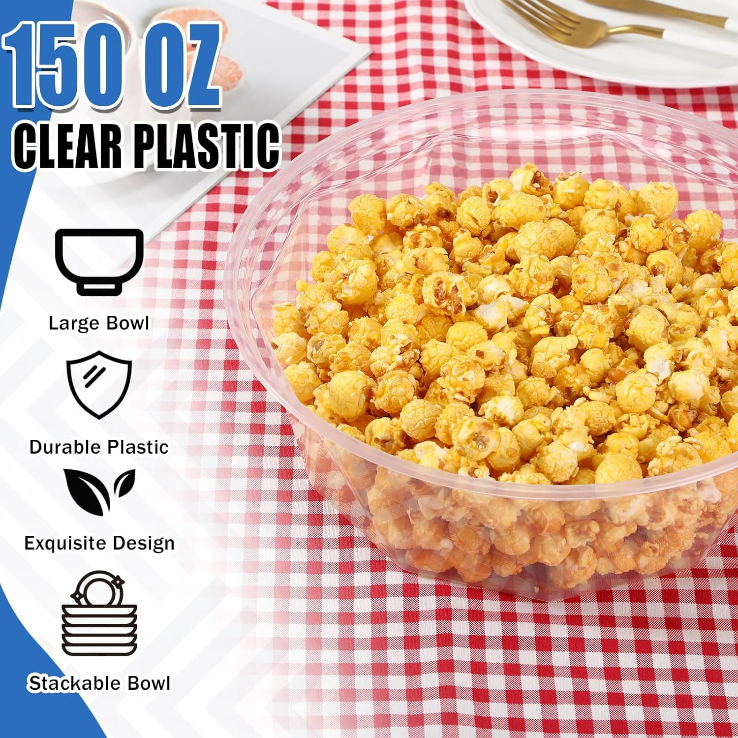 Wholesale 15 Pack 150 oz Extra Large Clear Plastic Disposable Serving Bowls Round Buffet Containers for Snacks Chips Popcorn Candy Party Factory