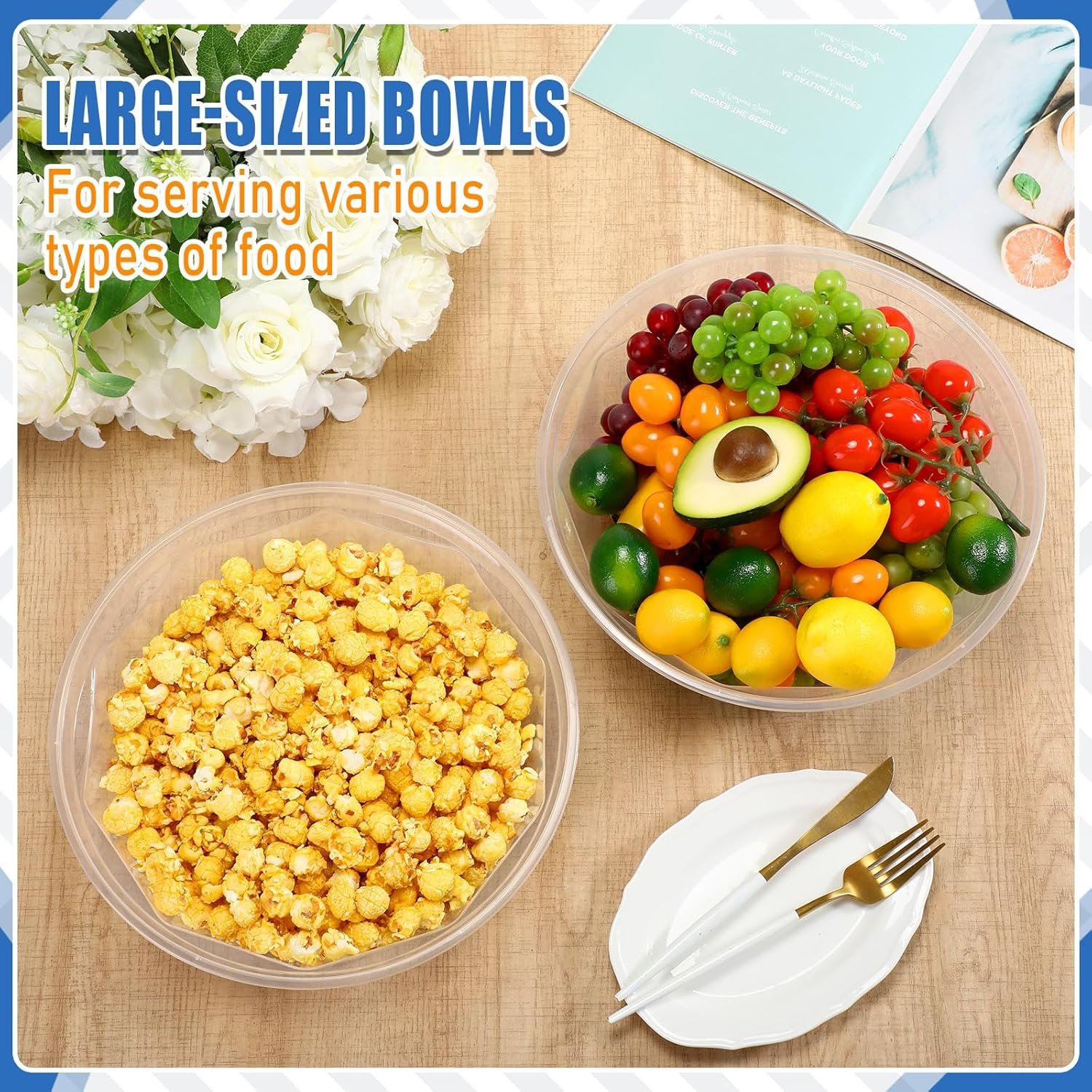 Wholesale 15 Pack 150 oz Extra Large Clear Plastic Disposable Serving Bowls Round Buffet Containers for Snacks Chips Popcorn Candy Party Factory