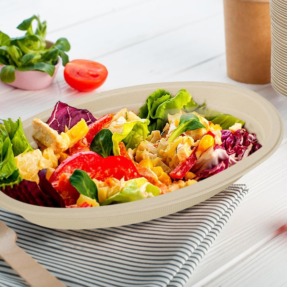 Wholesale 28 OZ 50 Count Large Oval Paper Bowls Microwave Safe Compostable Disposable Soup Meal Prep Containers for Nachos Burritos Salads Baked Potatoes Chips Cheese Factory