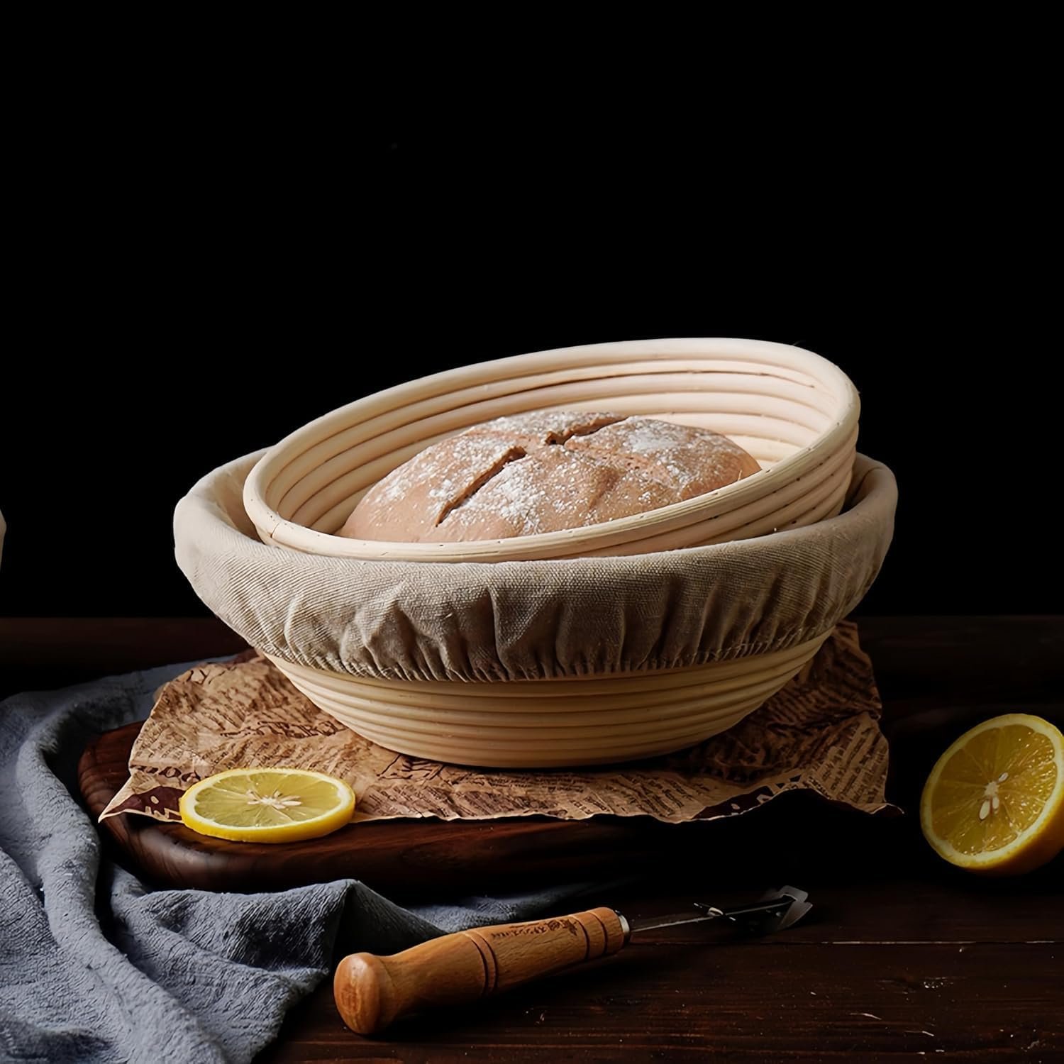 OEM Round Banneton Sourdough Bread Baskets Kit with Linen Cover Brotform for Dough Rising Factory