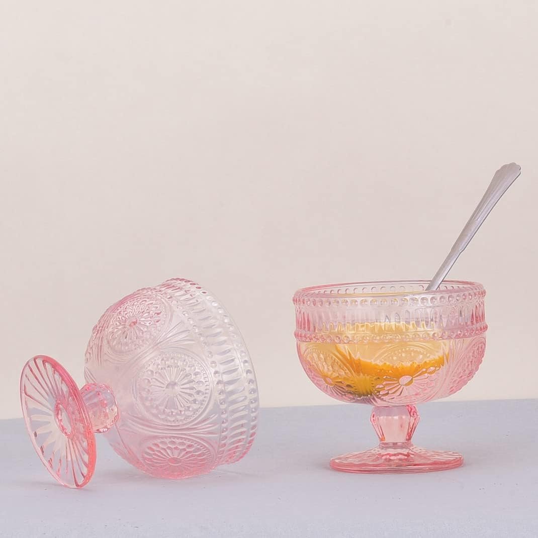 OEM Vintage Pink Embossed Glass Dessert Bowls Set of 6 11.5 oz for Ice Cream Salad Candy Cake Fruit Trifle Cocktails Factory OEM Vintage Pink Embossed Glass Dessert Bowls Set of 6 11.5 oz for Ice Cream Salad Candy Cake Fruit Trifle Cocktails Factory