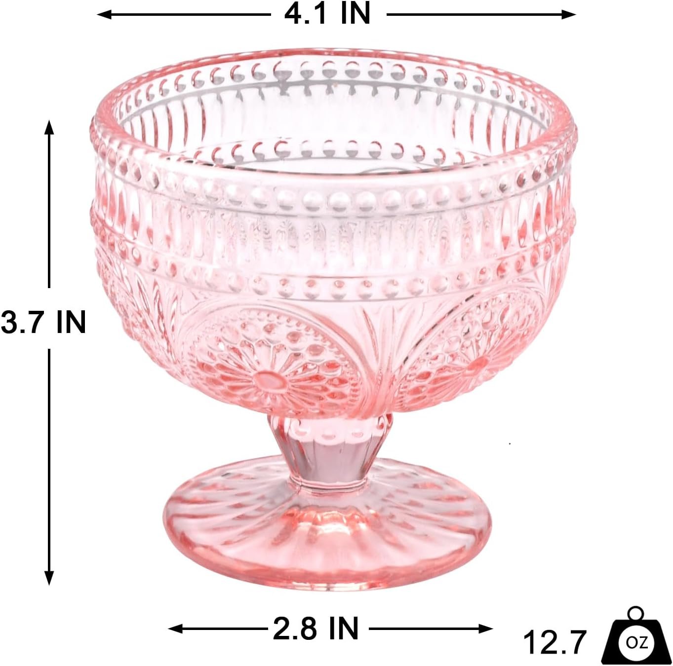 OEM Vintage Pink Embossed Glass Dessert Bowls Set of 6 11.5 oz for Ice Cream Salad Candy Cake Fruit Trifle Cocktails Factory OEM Vintage Pink Embossed Glass Dessert Bowls Set of 6 11.5 oz for Ice Cream Salad Candy Cake Fruit Trifle Cocktails Factory