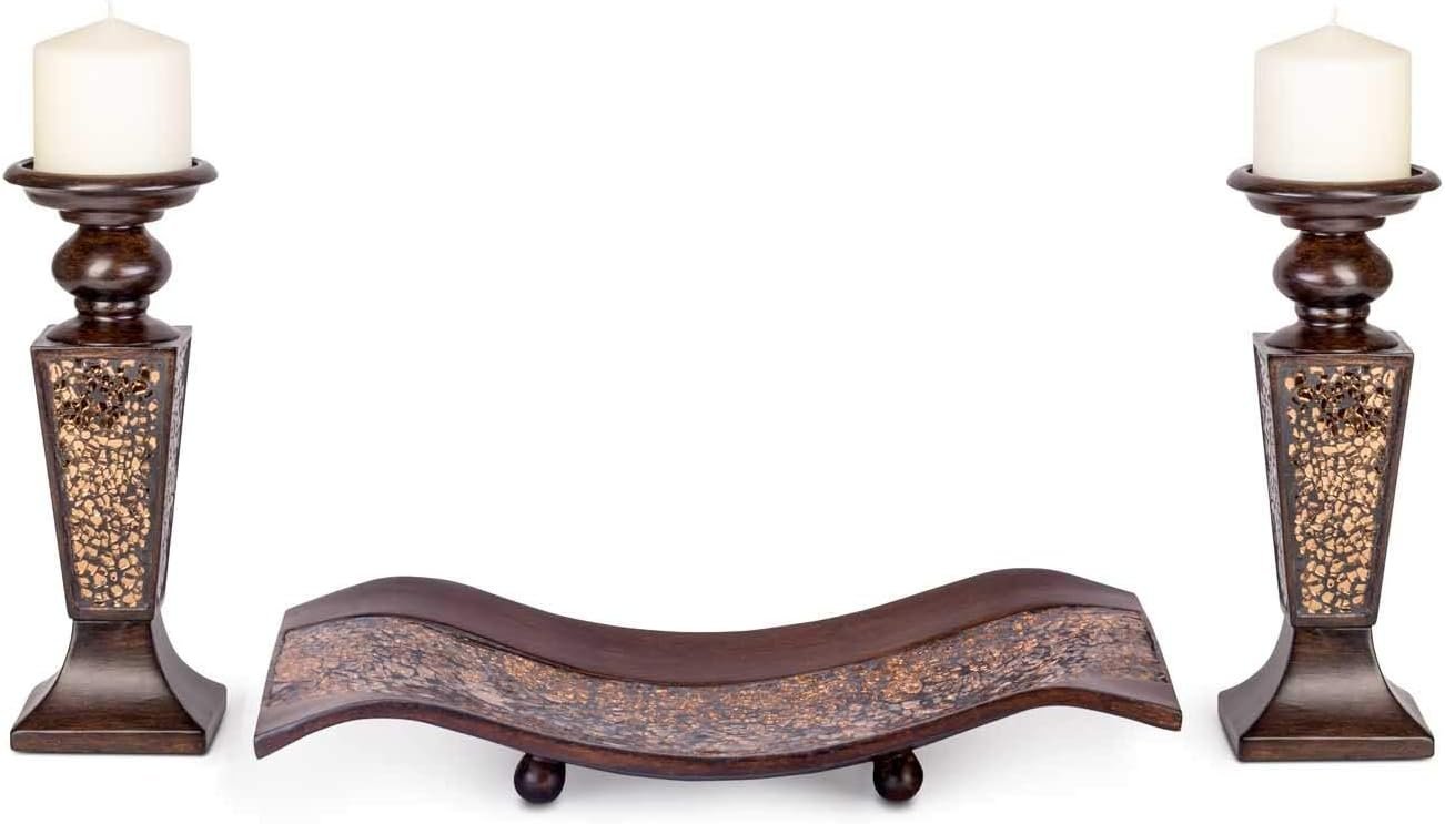 OEM Brown Pillar Candle Holder Set of 2 Crackled Mosaic Design Functional Table Centerpieces for Dining Living Room Wedding Gift Factory