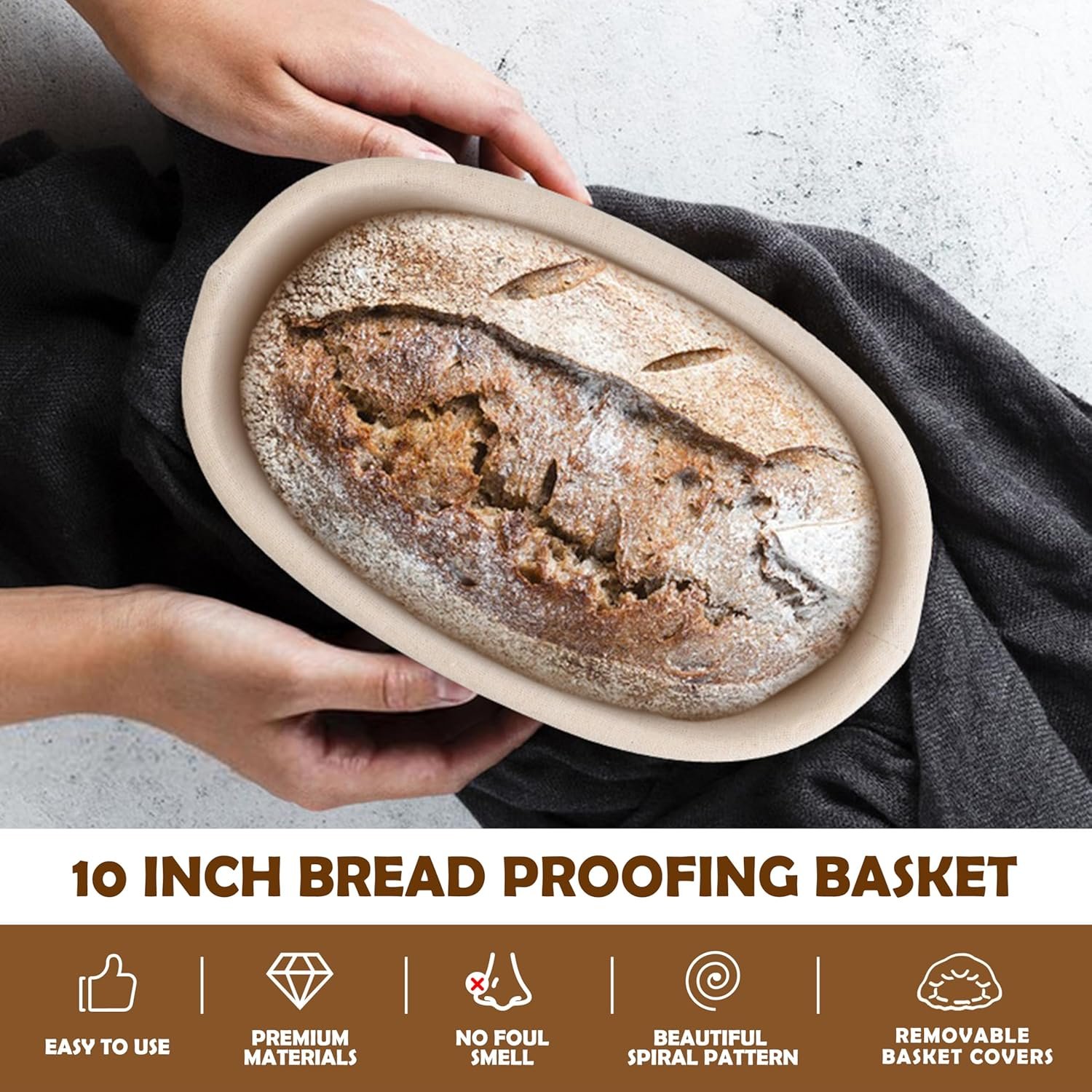 OEM Bread Proofing Baskets Set of 2 10-Inch Oval Dough Bowls with Liners for Sourdough Rising Home Professional Baking Factory