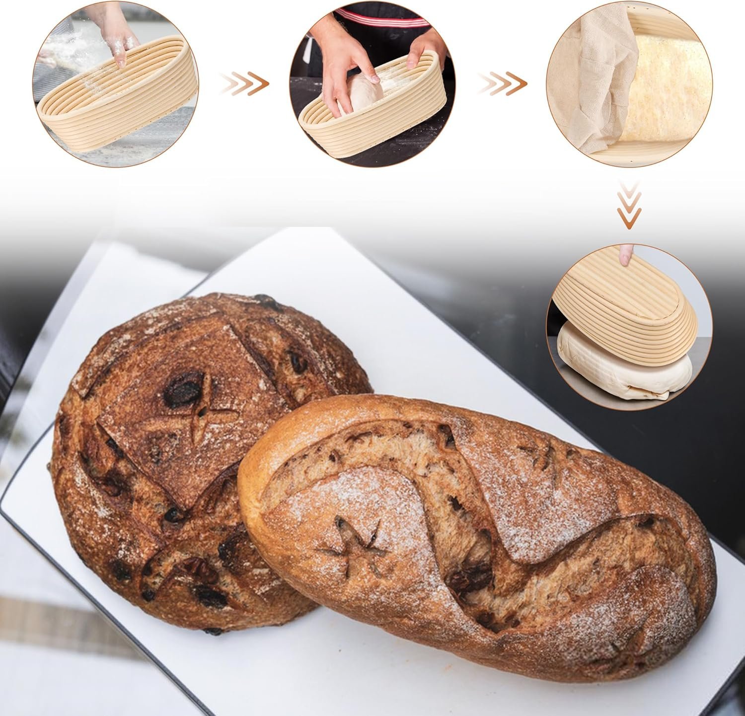 OEM Bread Proofing Baskets Set of 2 10-Inch Oval Dough Bowls with Liners for Sourdough Rising Home Professional Baking Factory