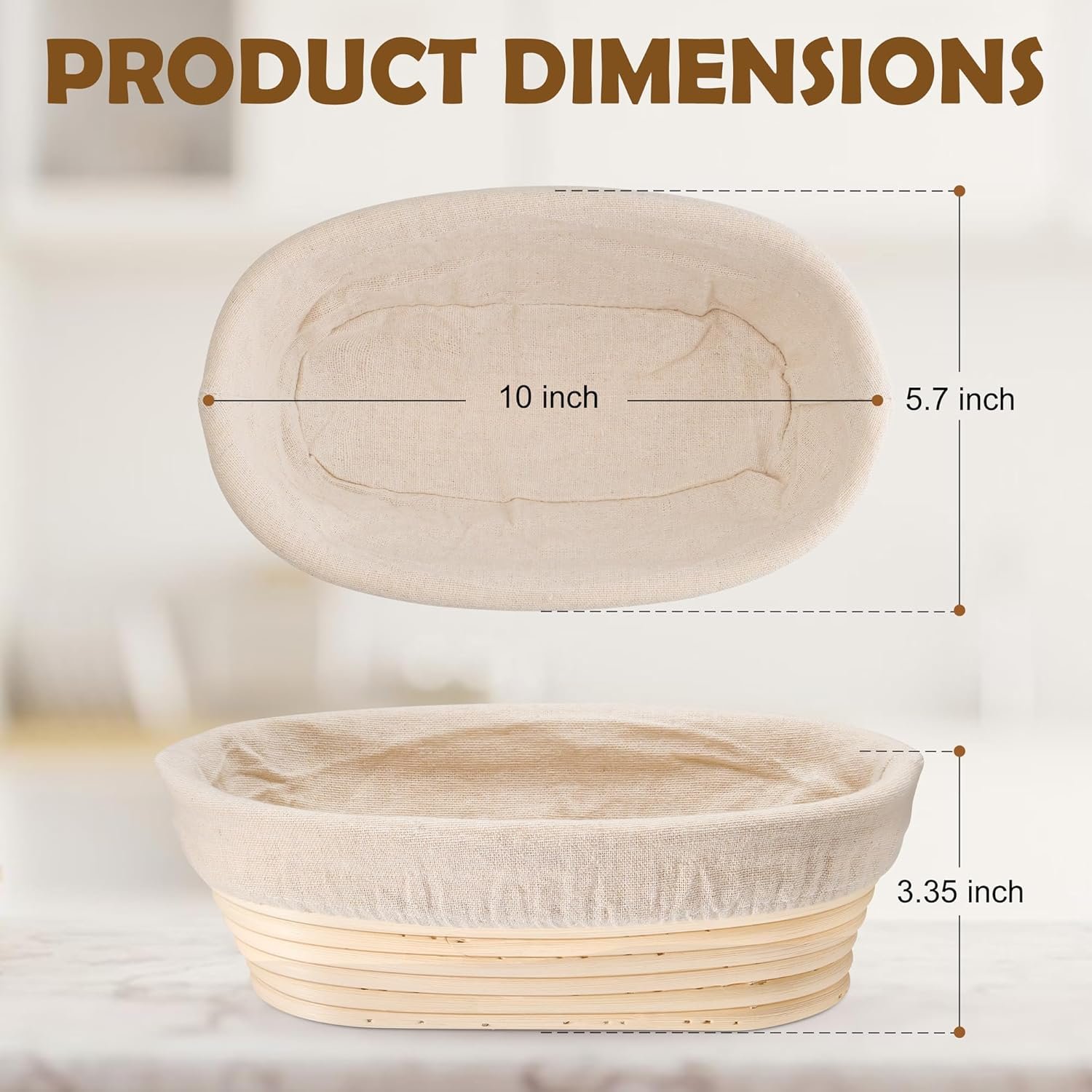 OEM Bread Proofing Baskets Set of 2 10-Inch Oval Dough Bowls with Liners for Sourdough Rising Home Professional Baking Factory