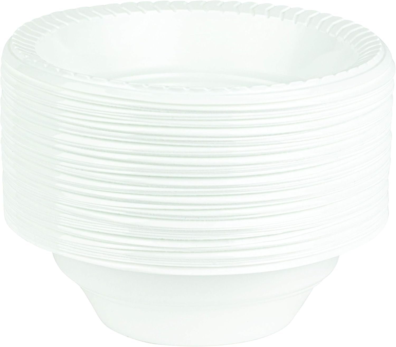 PLASTICPRO Round Plastic Bowls Microwaveable, Disposable, White, (50, 16 ounce)