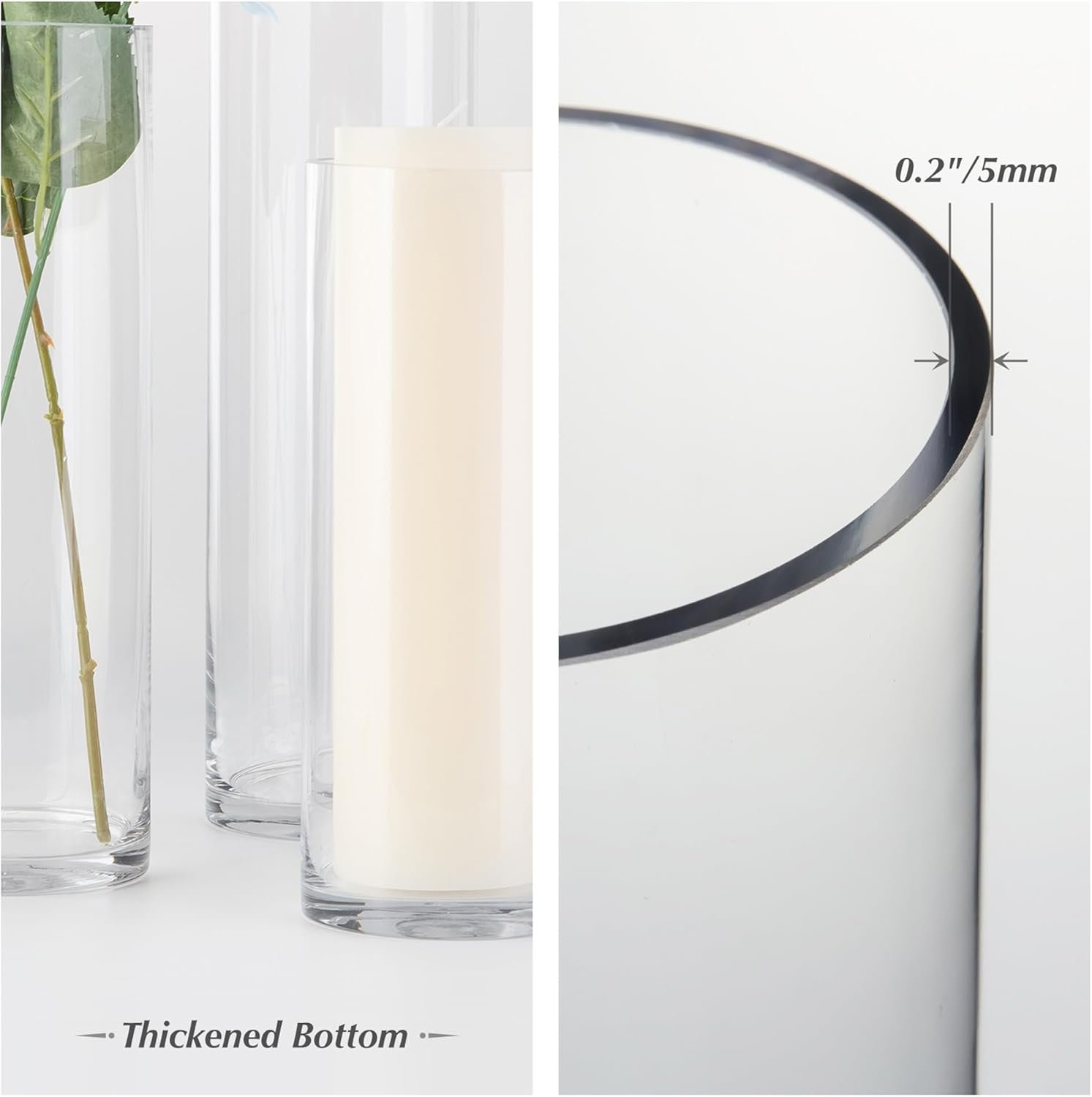 Wholesale Thick Weighted Clear Cylinder Glass Vases 4