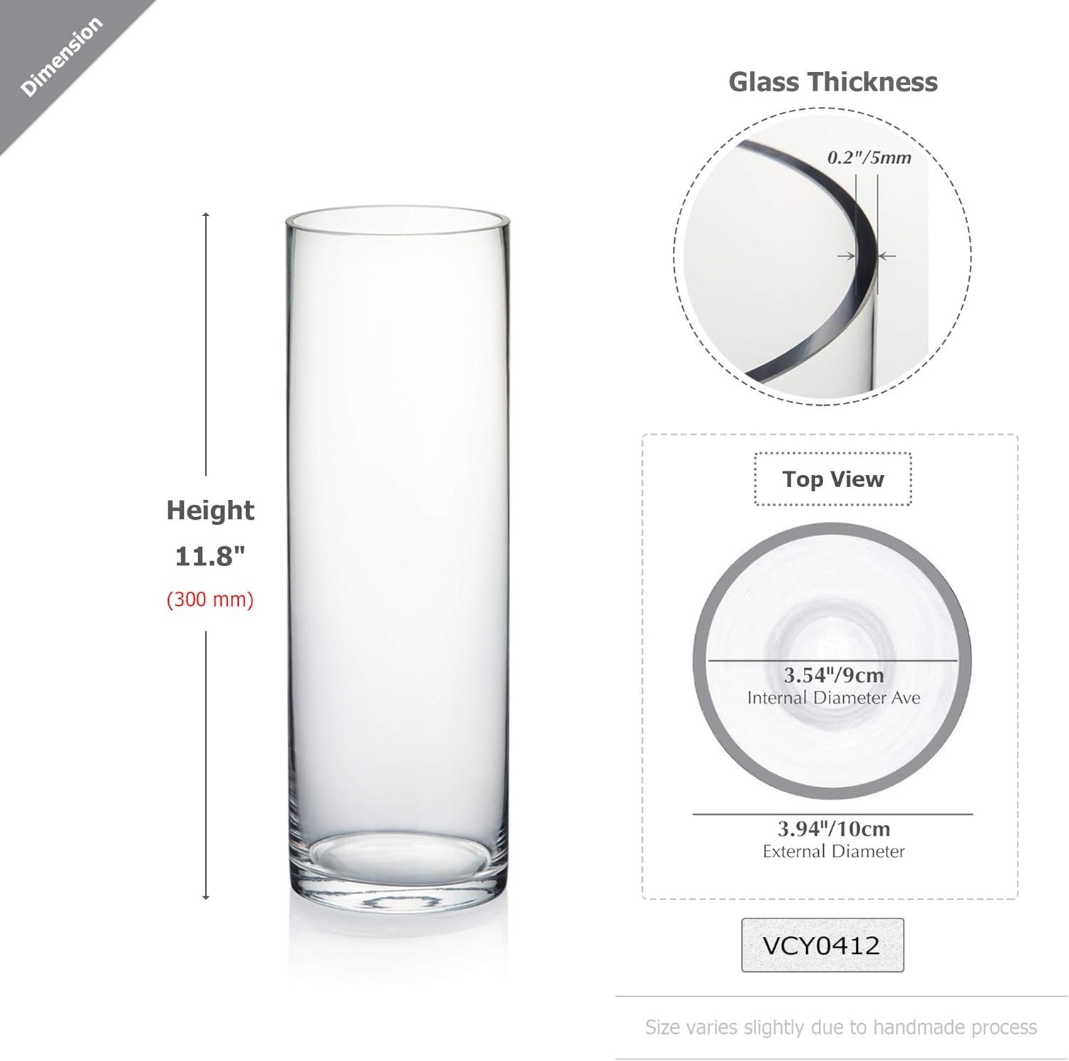 Wholesale Thick Weighted Clear Cylinder Glass Vases 4