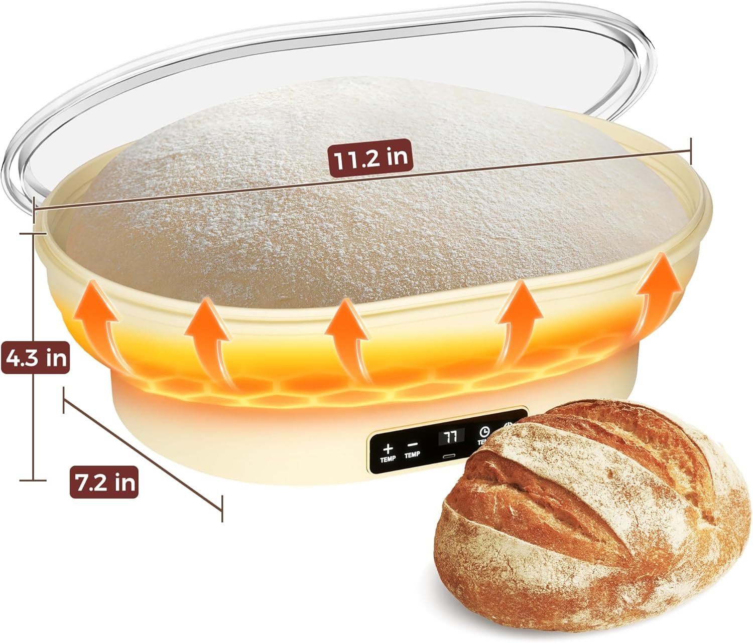 OEM 2L 11-Inch Oval Silicone Sourdough Proofing Basket Banneton Heated Timer 6 Temperature Settings 77–122°F Foldable Dough Rising Bowl Factory