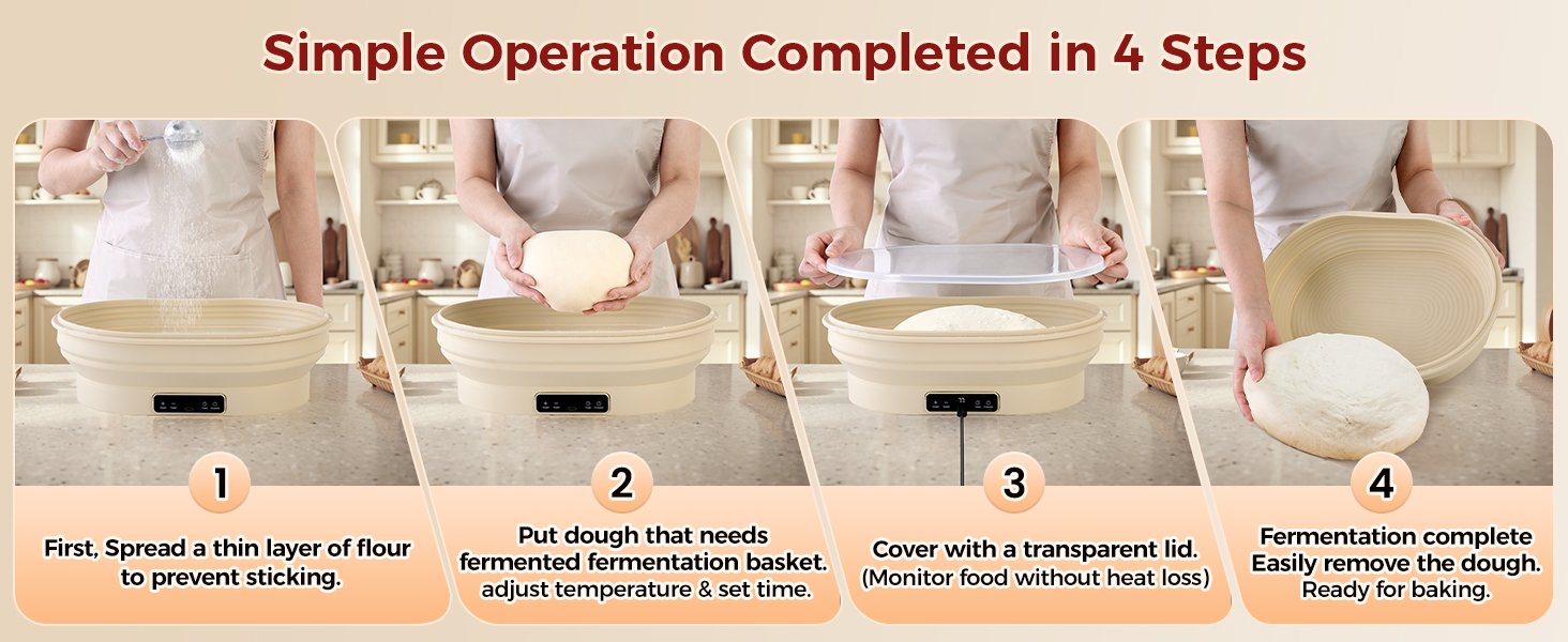 OEM 2L 11-Inch Oval Silicone Sourdough Proofing Basket Banneton Heated Timer 6 Temperature Settings 77–122°F Foldable Dough Rising Bowl Factory