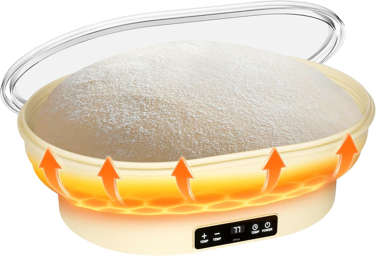 2L Heating Sourdough Bread Proofing Basket – 11" Oval Silicone Banneton with Upgraded Timer & 6 Temperature Settings (77–122°F), Foldable Bowl for Dough Rising