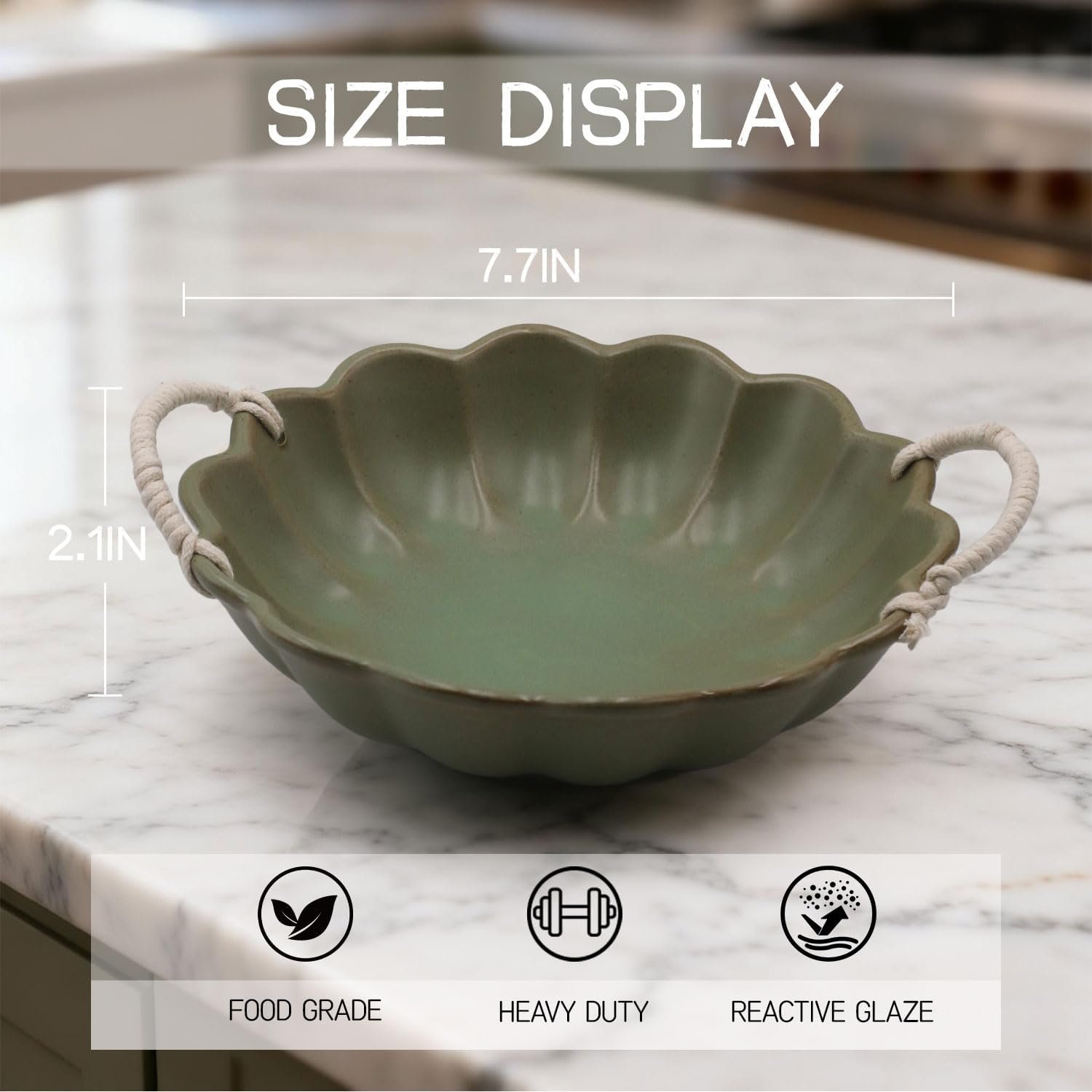 Wholesale 7.7-Inch Vintage Scalloped Ceramic Bowl Rope Handles Retro Glazed Purse Style Fruit Salad Serving Table Centerpiece Decor Green Factory Wholesale 7.7-Inch Vintage Scalloped Ceramic Bowl Rope Handles Retro Glazed Purse Style Fruit Salad Serving Table Centerpiece Decor Green Factory