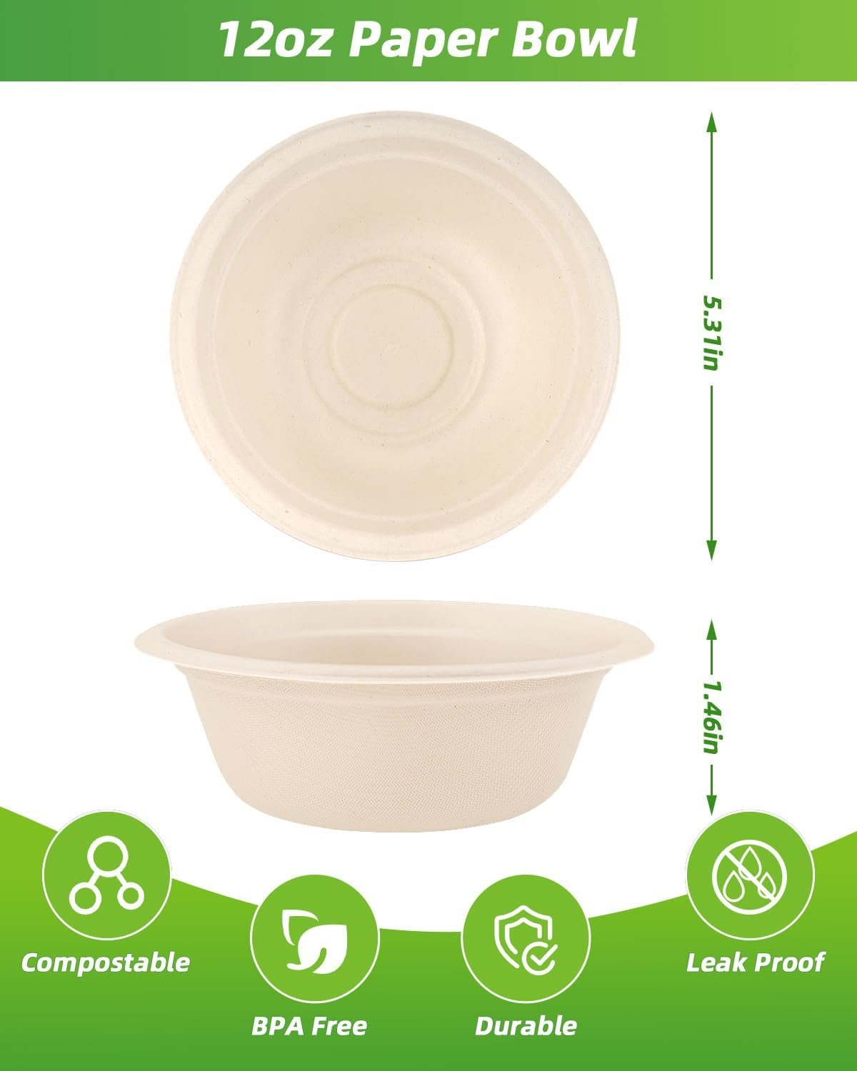 Wholesale 260 Pcs 12oz Compostable Paper Bowls Eco-Friendly Disposable Heavy Duty Bulk for Soup Salad Parties Picnic Natural Brown Factory