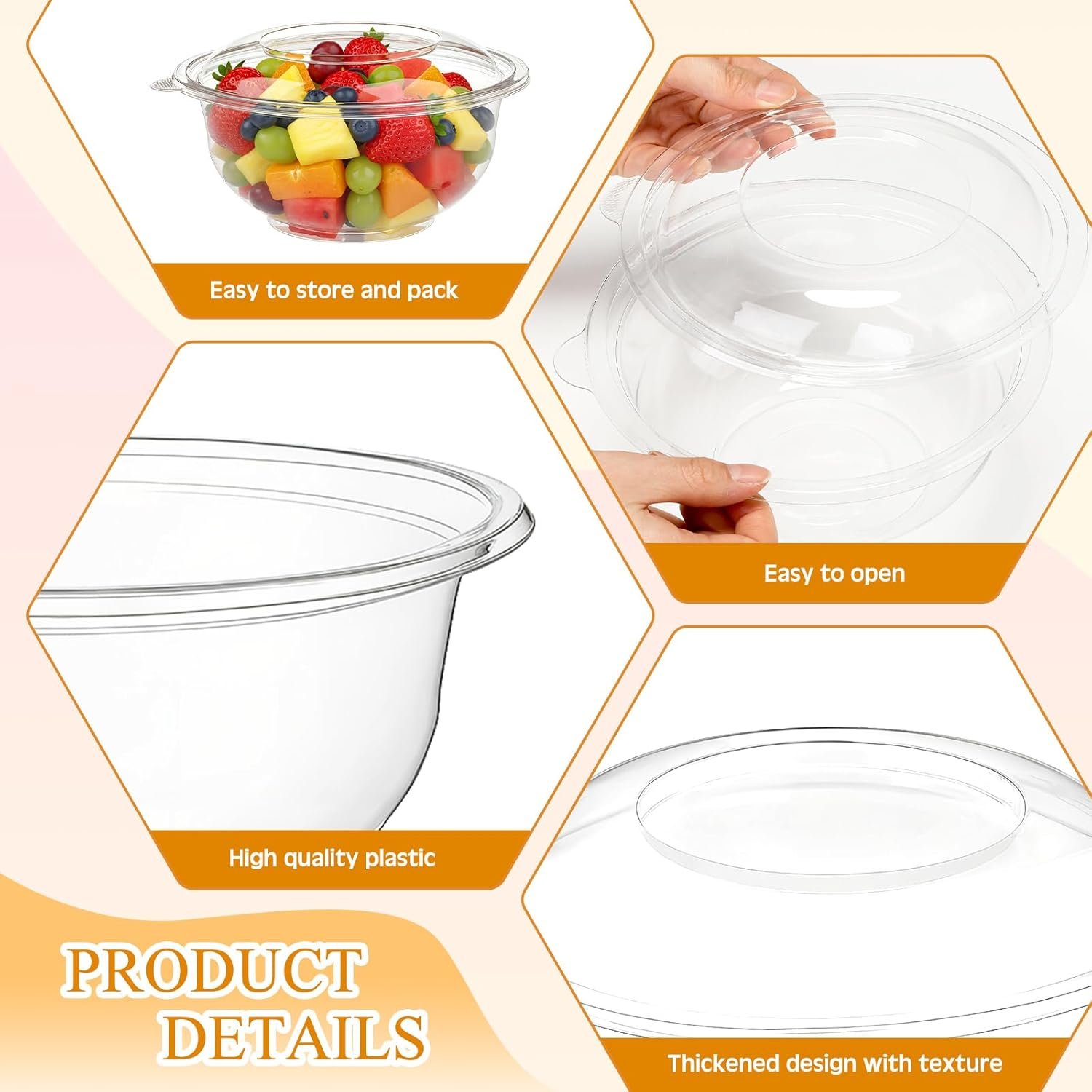 Wholesale 50 Sets 32 oz Clear Plastic Disposable Salad Bowls with Lids and Spoons Serving Takeout Containers for Fruit Salad Lunch Food Quinoa Factory