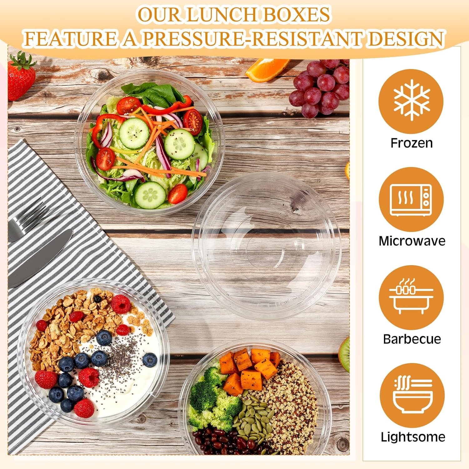 Wholesale 50 Sets 32 oz Clear Plastic Disposable Salad Bowls with Lids and Spoons Serving Takeout Containers for Fruit Salad Lunch Food Quinoa Factory