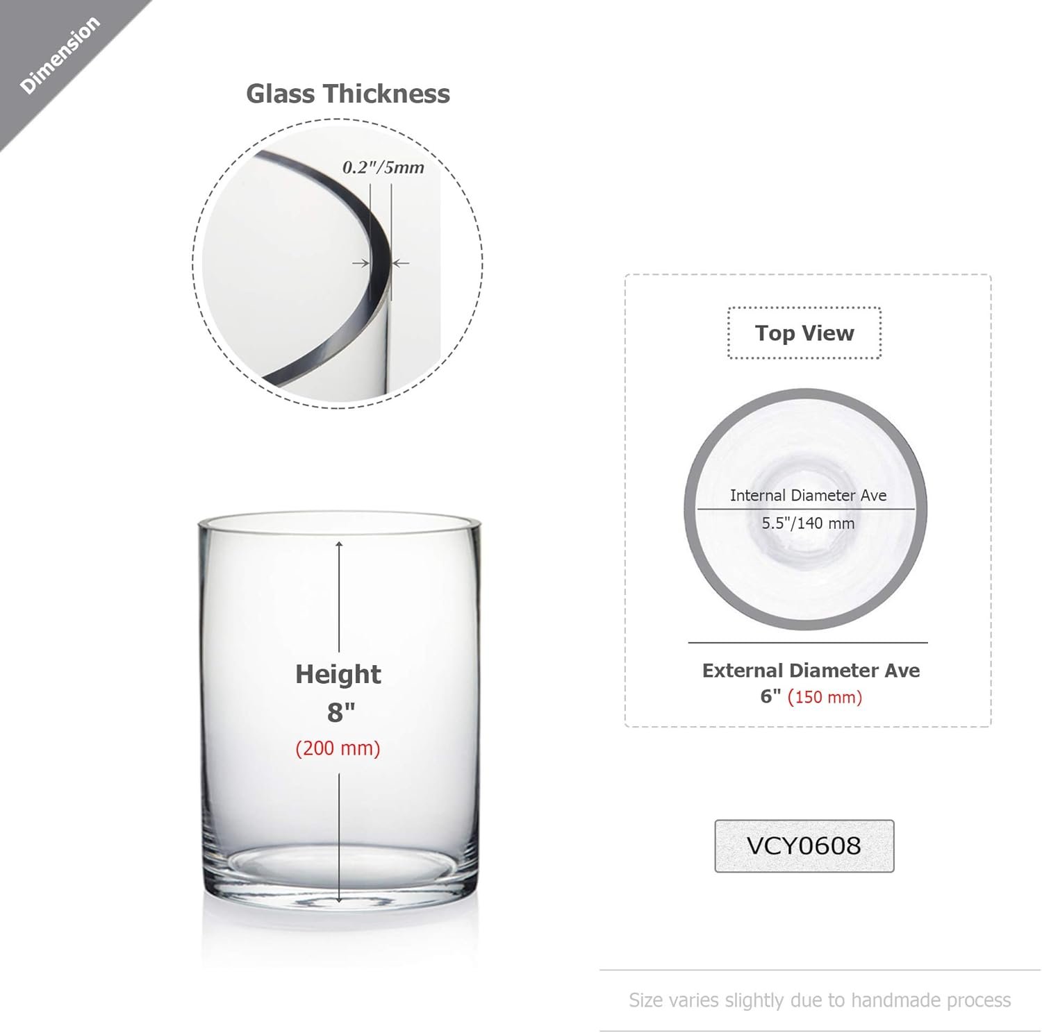 Wholesale Thick Cylinder Vase 6 Inch Width 8 Inch Height Clear Glass Terrarium Candle Holder for Wedding Centerpieces Events Home Decor 1 Piece Factory